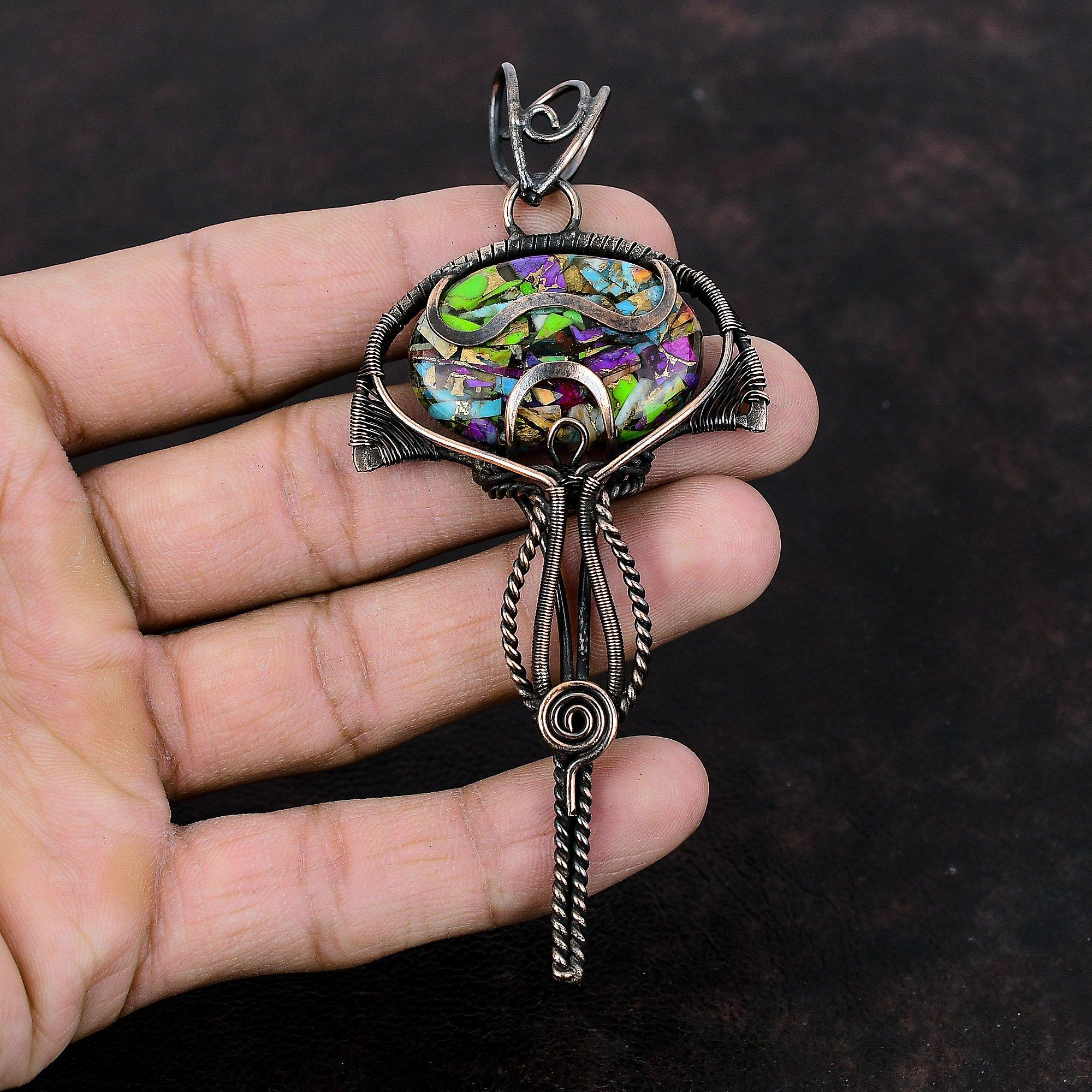 Fiesta Kingman Turquoise Pendant Multi Copper Turquoise Gemstone Pendant Copper Wire Wrapped Pendant Handmade Copper Jewelry Gift For Women