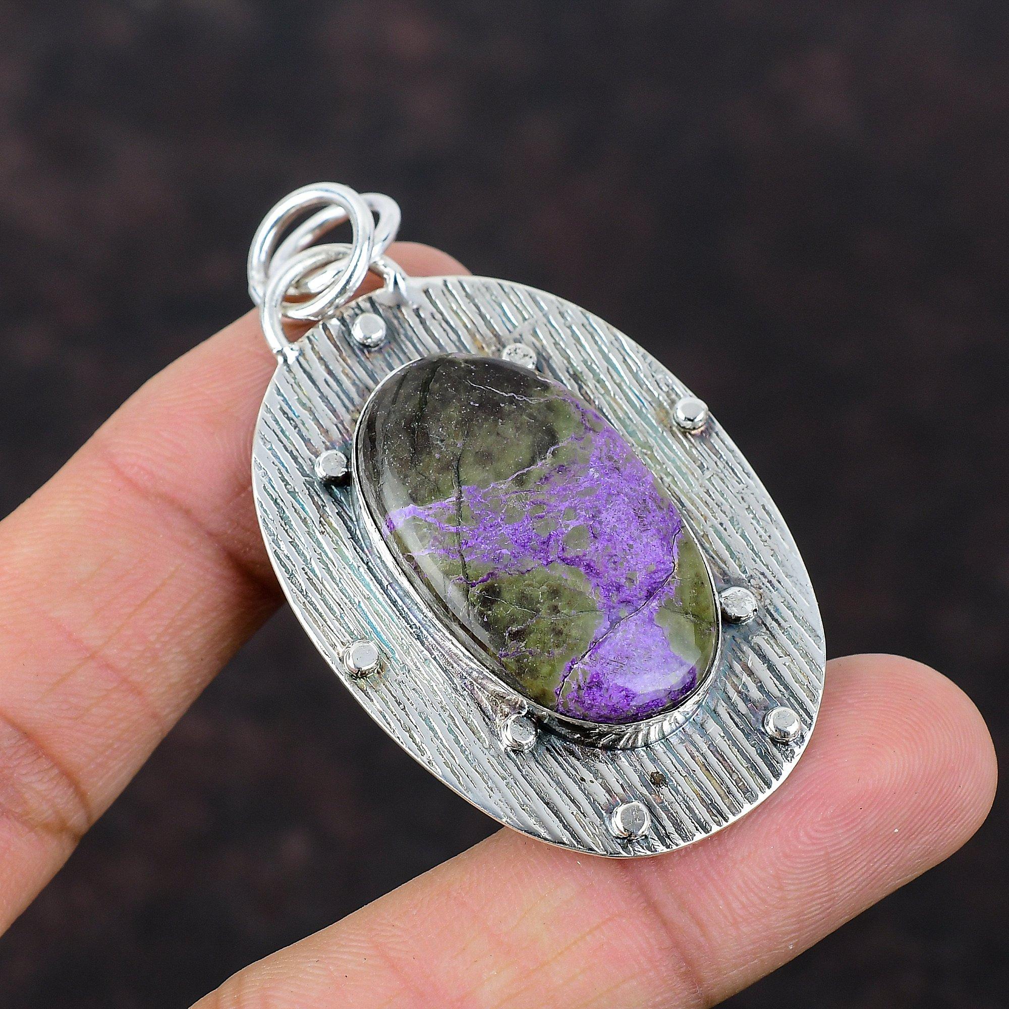 Purpurite Pendant Handmade Jewelry 925 Sterling Silver Pendant Antique Gemstone Jewelry Birthstone Jewelry Gift For Friend Statement Pendant