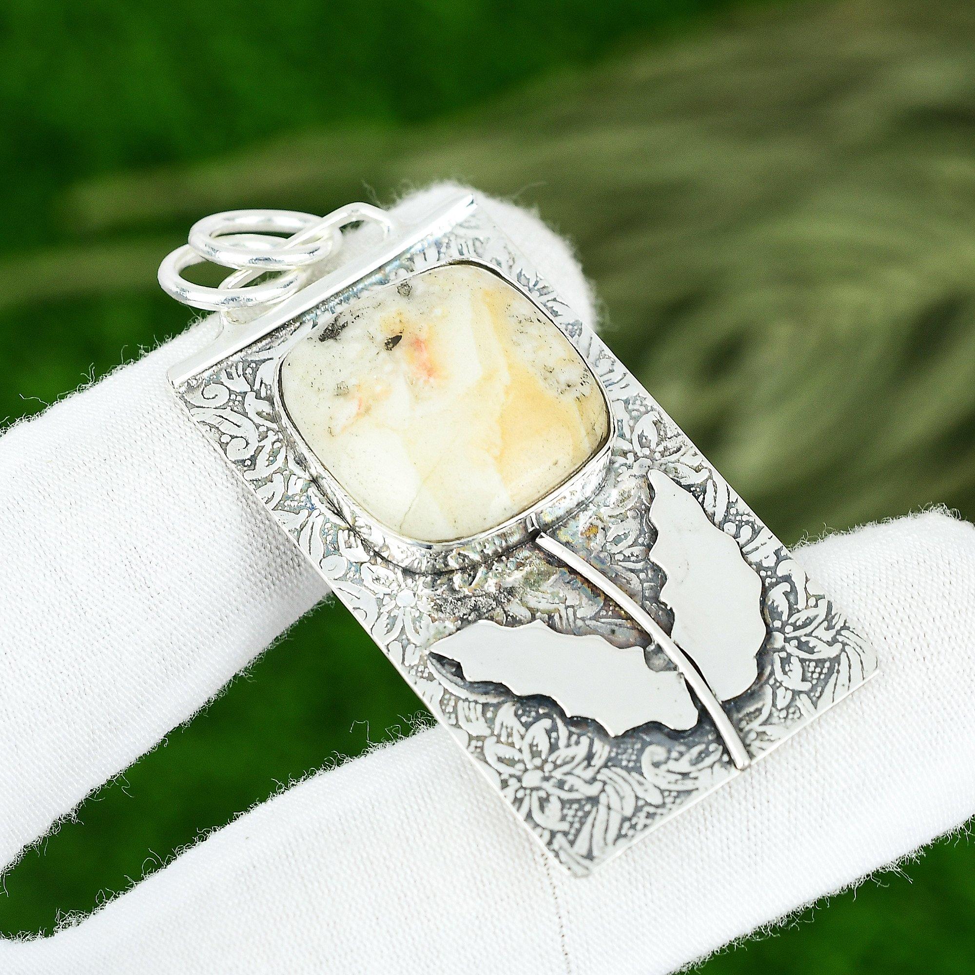 Friendship Day Sale 925 Sterling Silver Cushion Yellow Lace Agate Stone Pendant