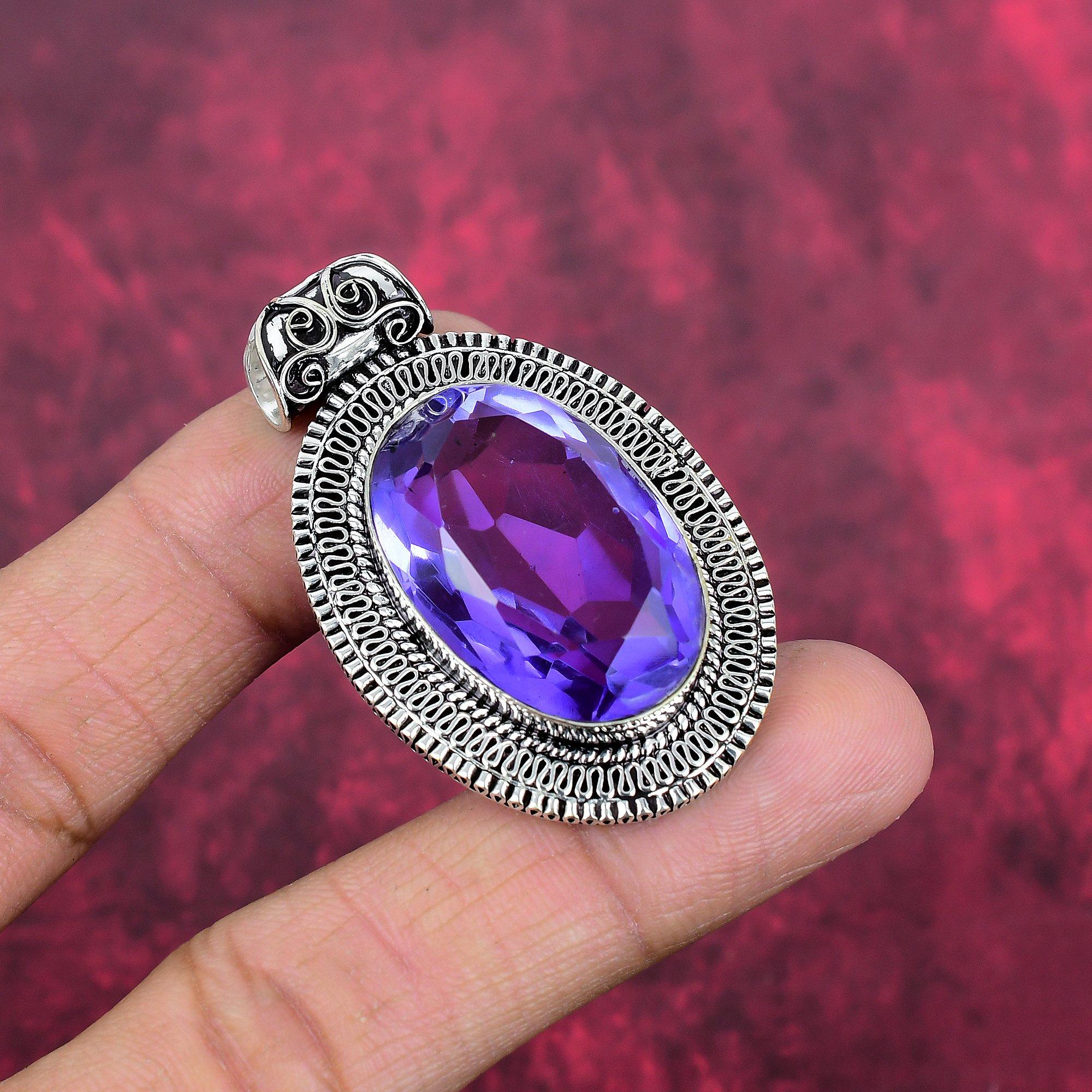 Amethyst Pendant Gemstone Jewelry, 925 Solid Sterling Silver Pendant, Gift For Women Handmade Pendant