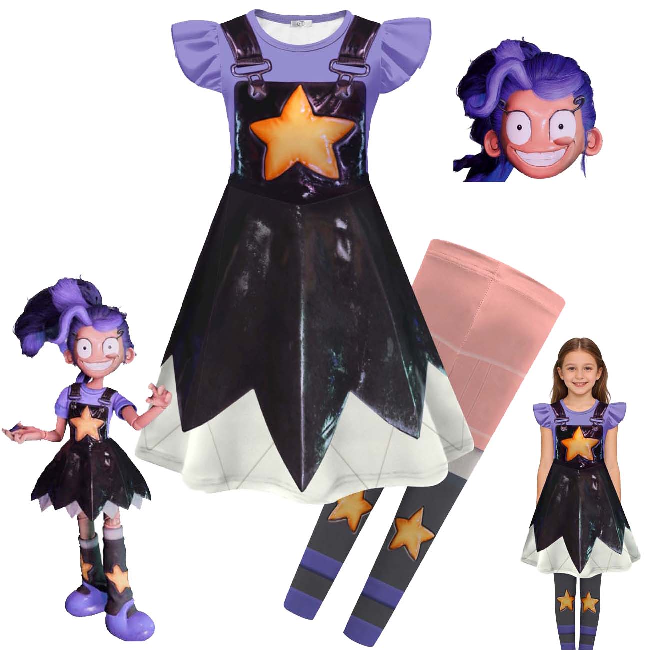 Costume da Cosplay Lily per Bambina Bobi 5 Gioco Tempo Vestito Leggings Borsa Set Outfit con Stampa Stellare Per Halloween Festa di Compleanno
