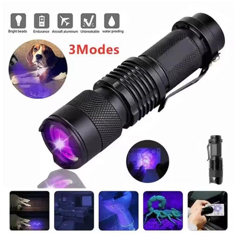 395nm UV Flashlights Zoomable Mini LED Ultraviolet Torch 3 Modes Pet Urine Detector Violet Light Scorpion Hunting UV Lamp