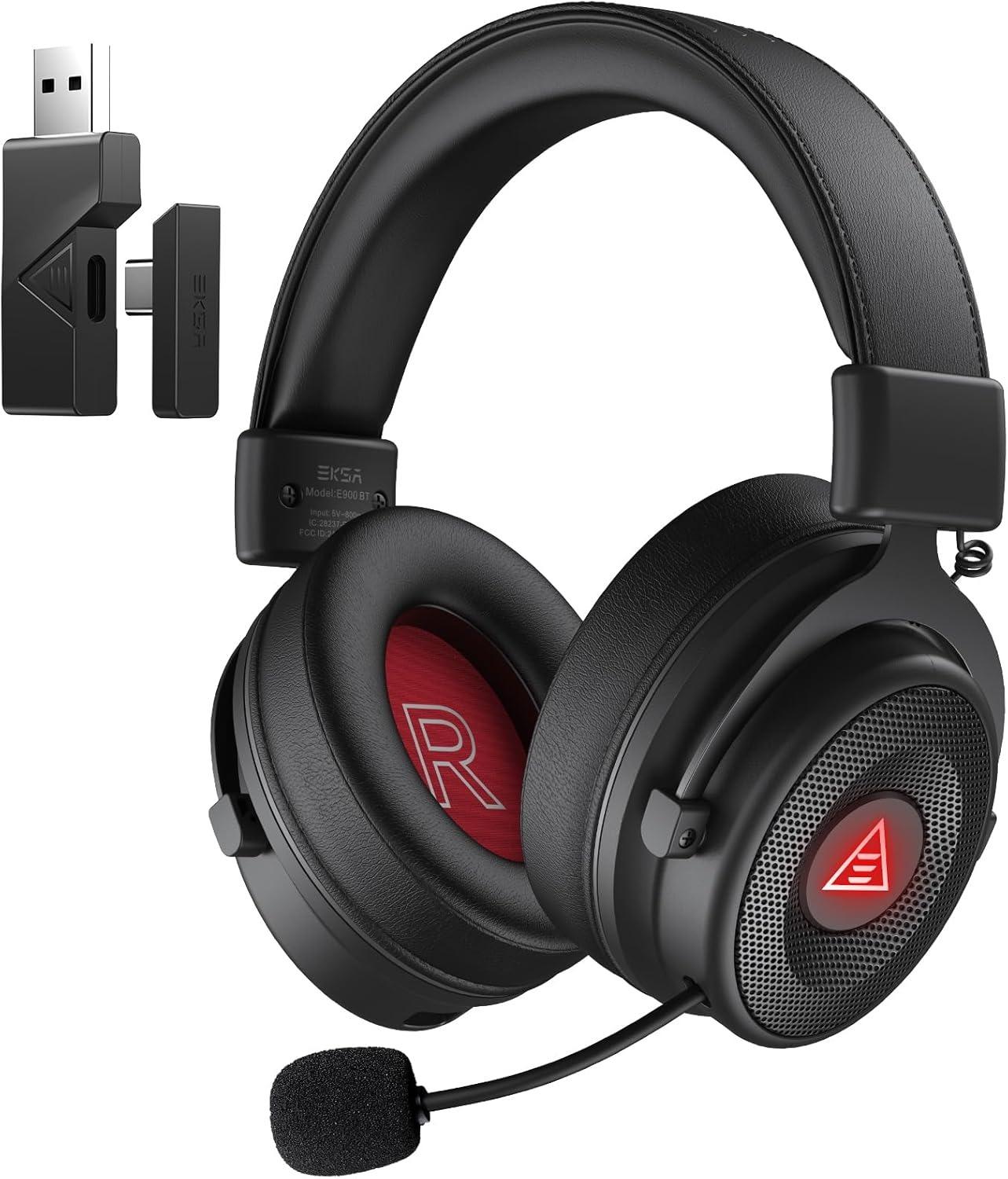 E900BT Wireless Gaming Headphones with PC Microphone, Surround Sound 7.1, Ultra-low Latency of 20MS, Bluetooth 5.3, USB 2.4G with 50 Hours Battery