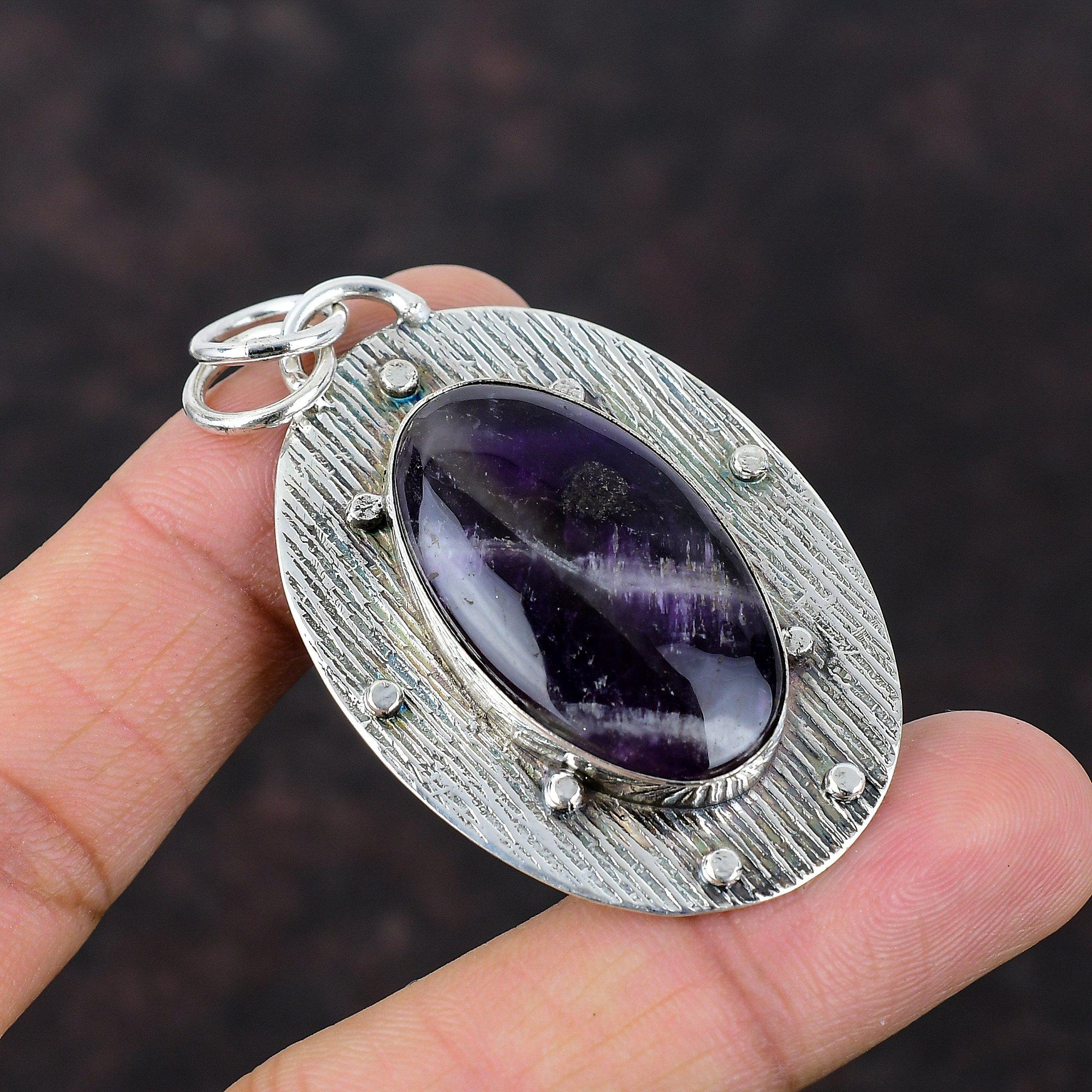 Chevron Amethyst Pendant 925 Sterling Silver Pendant Designer Gemstone Pendant Handmade Boho Style Jewelry Gift For Mother Beautiful Pendant
