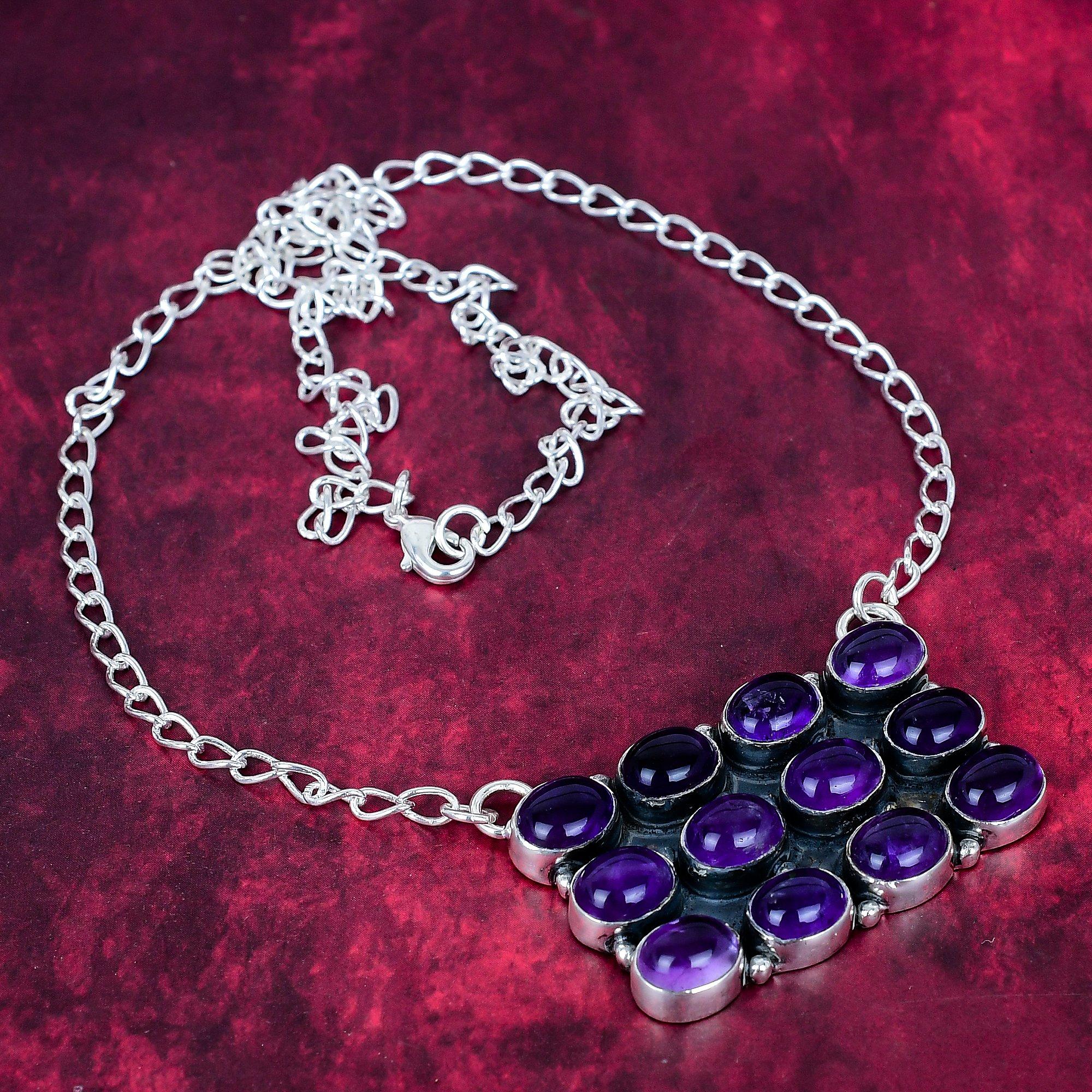 Amethyst Handmade Gemstone Necklace, 925 Solid Sterling Silver Necklace Antique Jewelry, For Engagement Gift