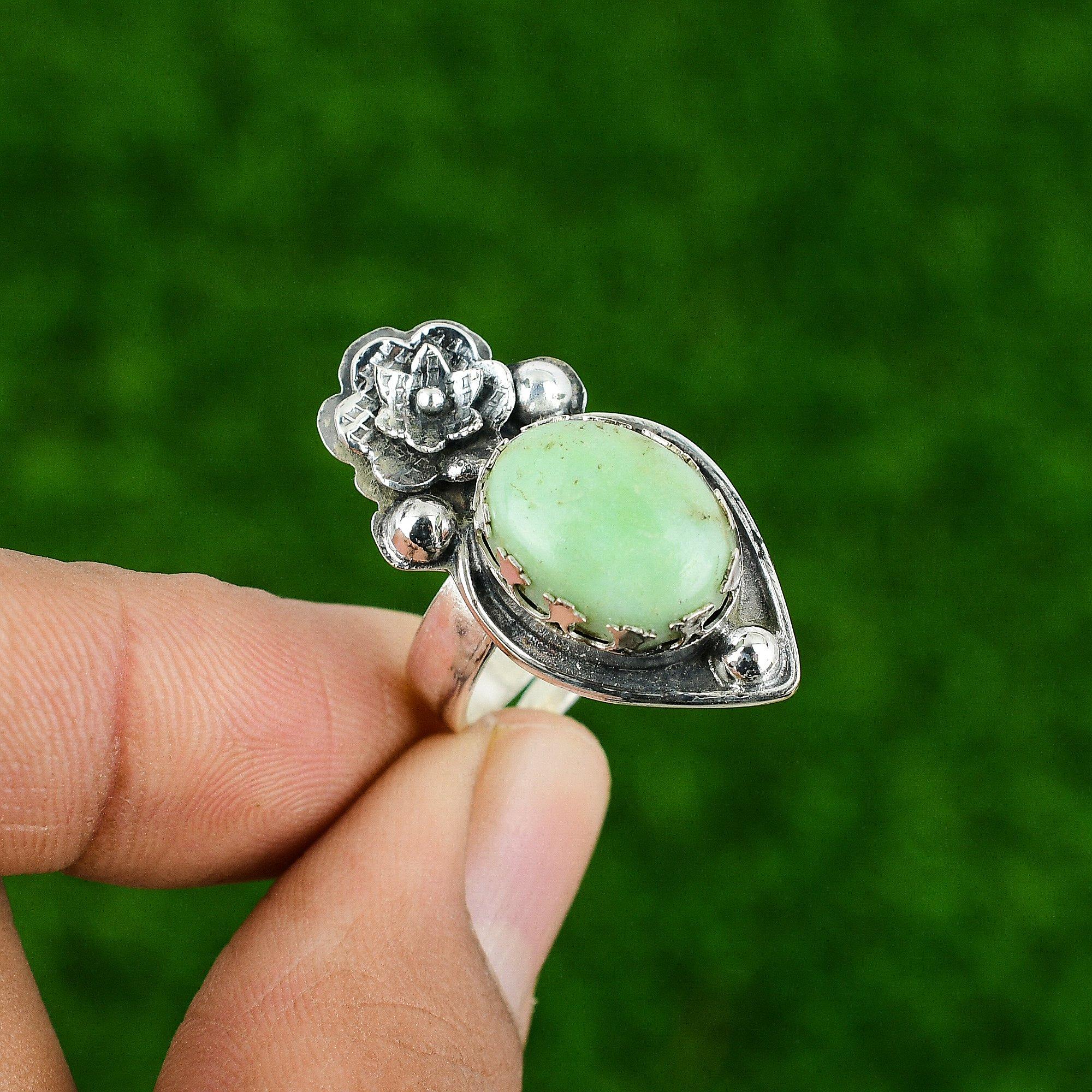 Multi Stone Flower Adjustable Ring 925 Silver Natural Brazilian Chrysoprase