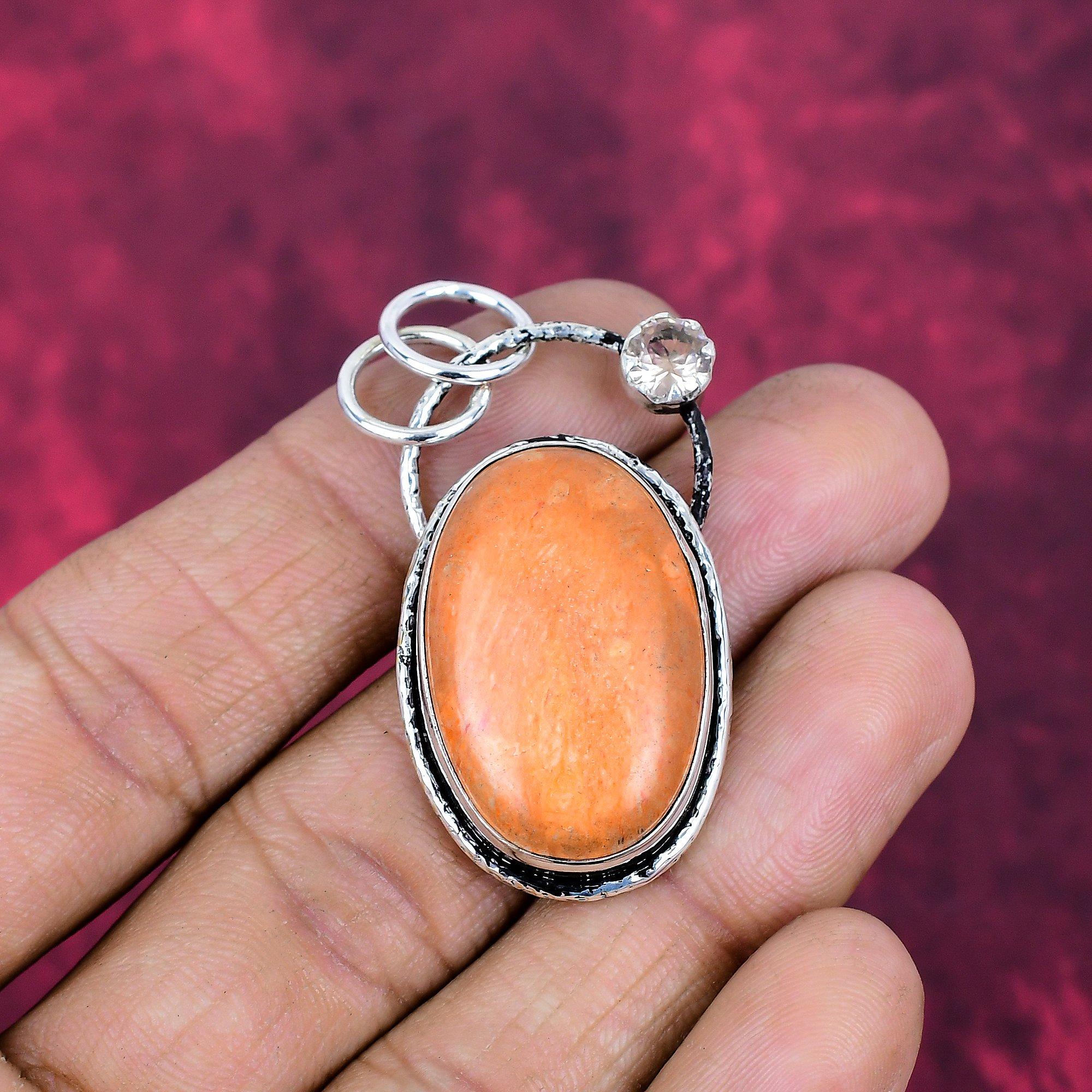 Sponge Coral & Morganite Pendant, 925 Sterling Silver Pendant Jewelry. Gift For Women Handmade Pendant Gemstone Jewelry