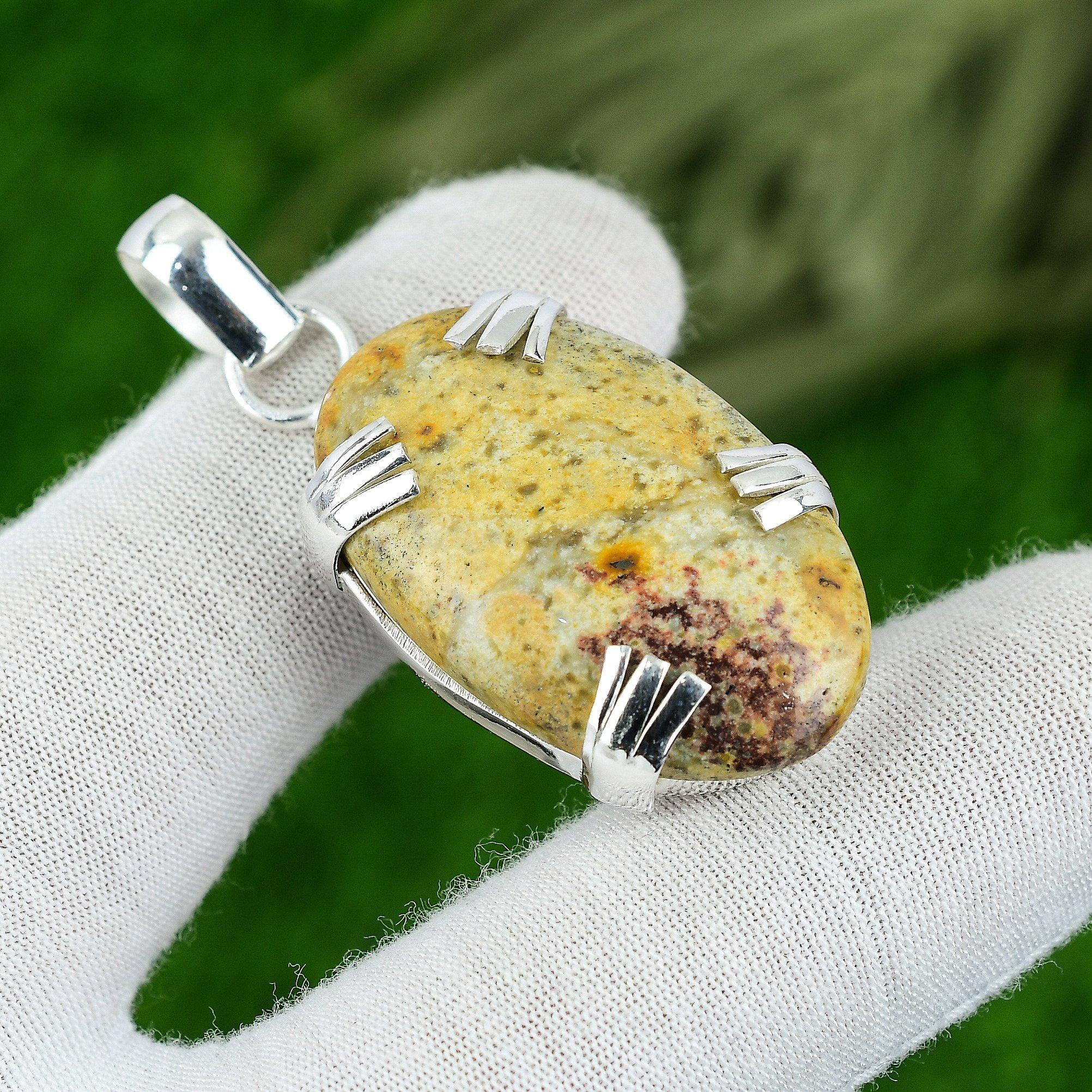 Gift For Women Pendant 925 Sterling Silver Natural Polychrome Jasper Gemstone