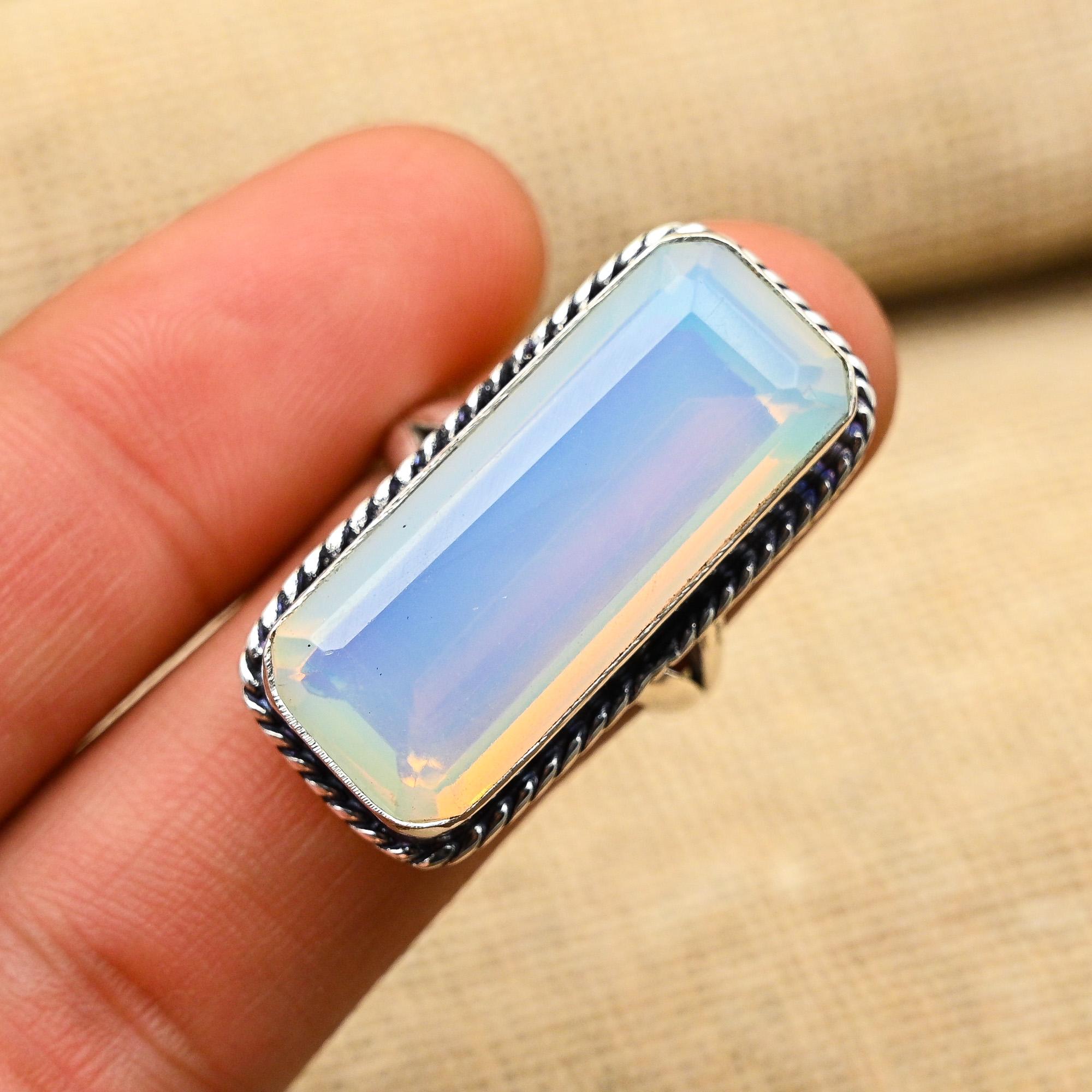 Opal lăptos orbitor, piatră prețioasă realizată manual, bijuterii din argint 925, inel minunat pentru femei