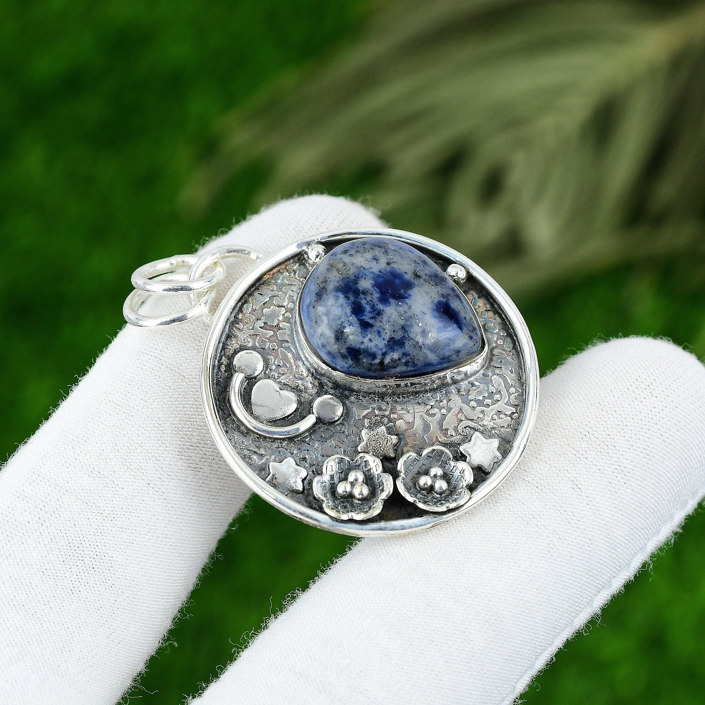 Gema Sodalita Natural Joyería India Colgante de Plata de Ley 925 Para Mujer