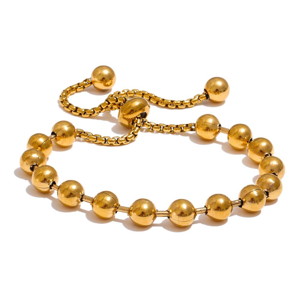 Eetit 18K Gold Color PVD Plated Metal Beads Chain Adjustable Bracelet Bangle Statement Waterproof Summer Daily Jewelry