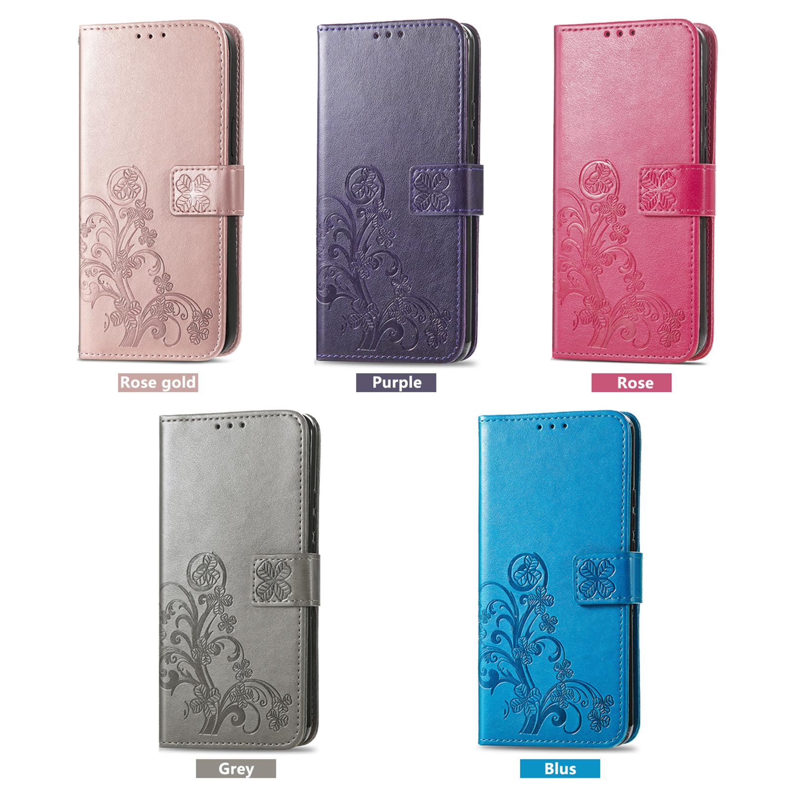 Leather Wallet Flip Case for VIVO V70 FE V60 V50 V40 V30 V29 V29E V50E V27E Lite Pro SE Embossed Clover Floral Design