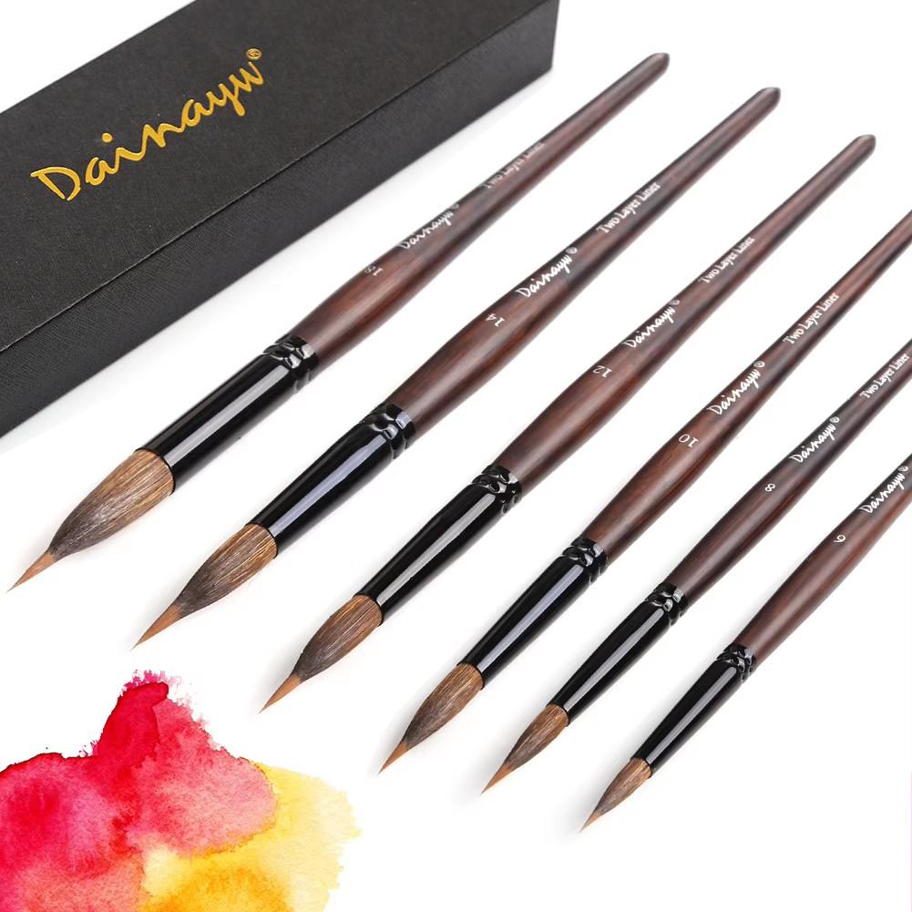 Extended Needle Point Two Layer Watercolor Brushes,Mop Brush Line Brush 2-in-1,Squirrel Hair Mix Nylon Hair Paint Brush for Art Detailing Painting