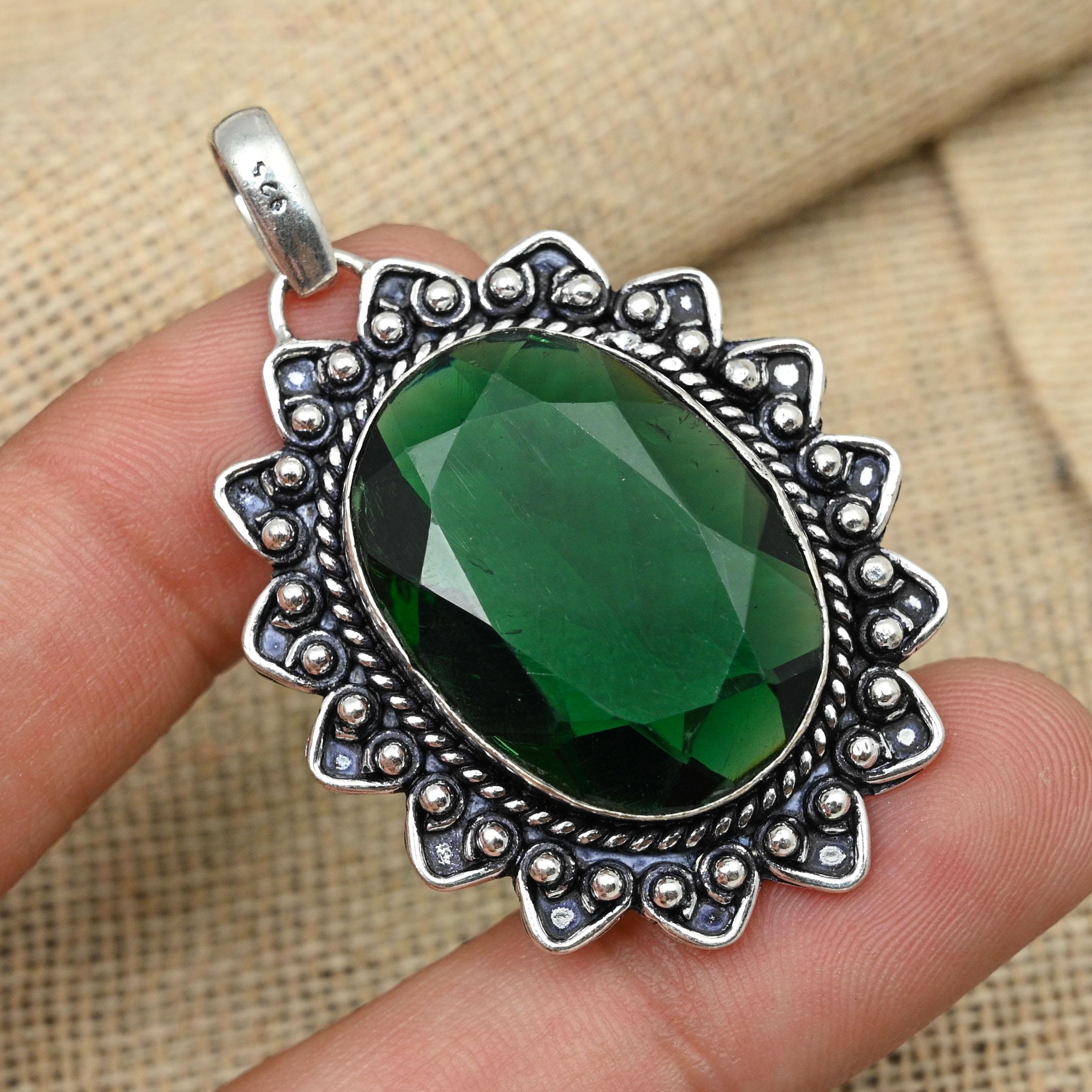 Chrome Diopside Gemstone 925 Sterling Silver Handmade Antique Dainty Pendant Jewelry