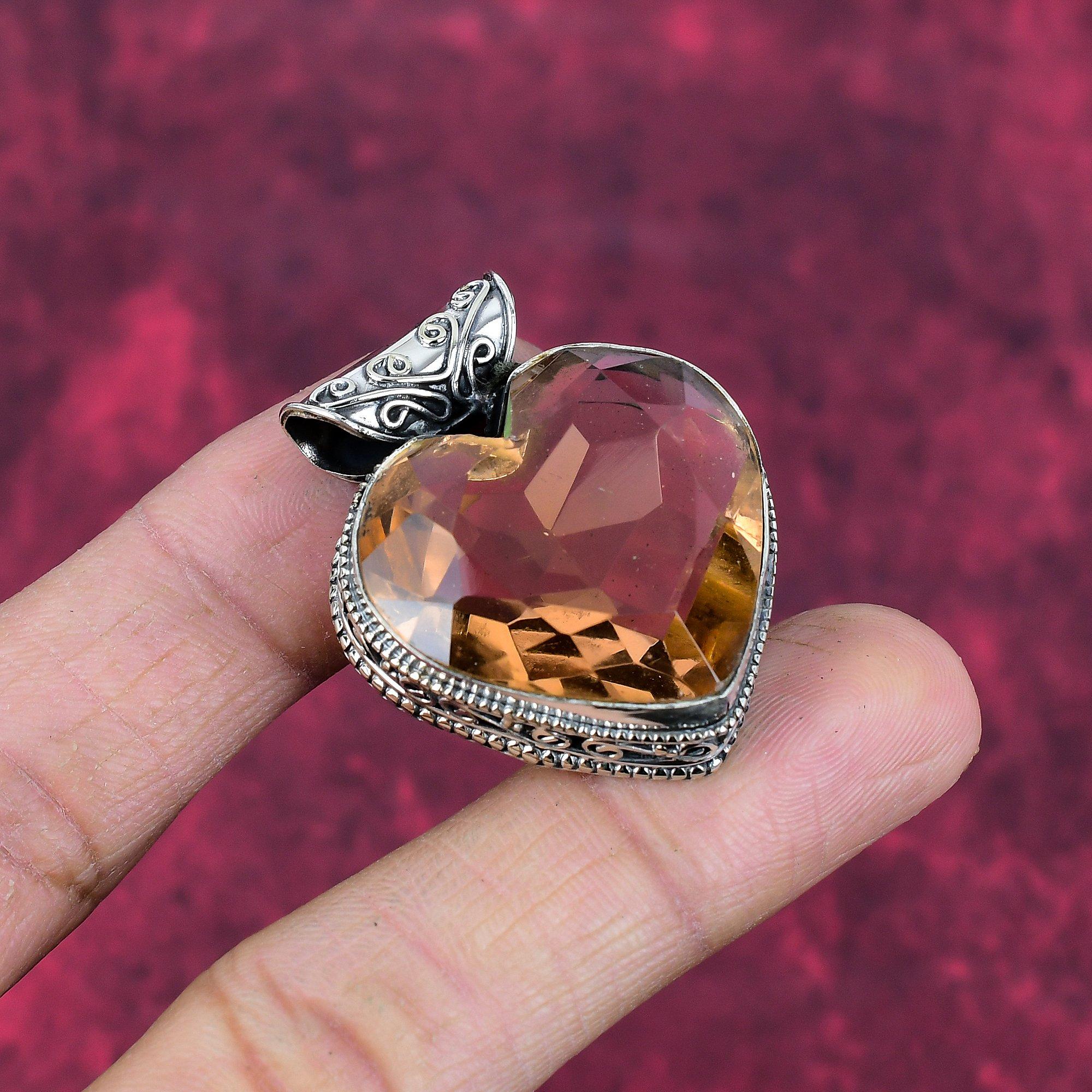 Morganite Pendant, Handmade Gemstone 925 Solid Sterling Silver Pendant Antique Jewelry, For Engagement Gift