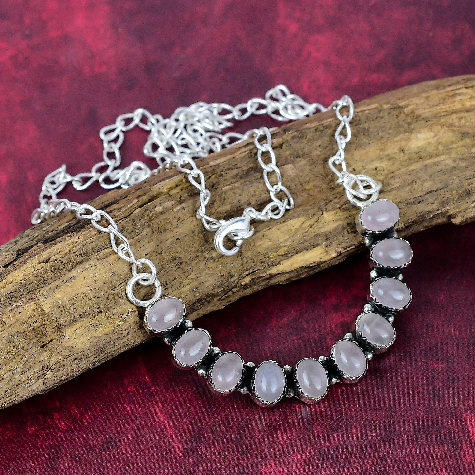 Rose Quartz Necklace, Gemstone 925 Sterling Silver Handmade Wonderful Jewelry Necklace, Gift for Introverted