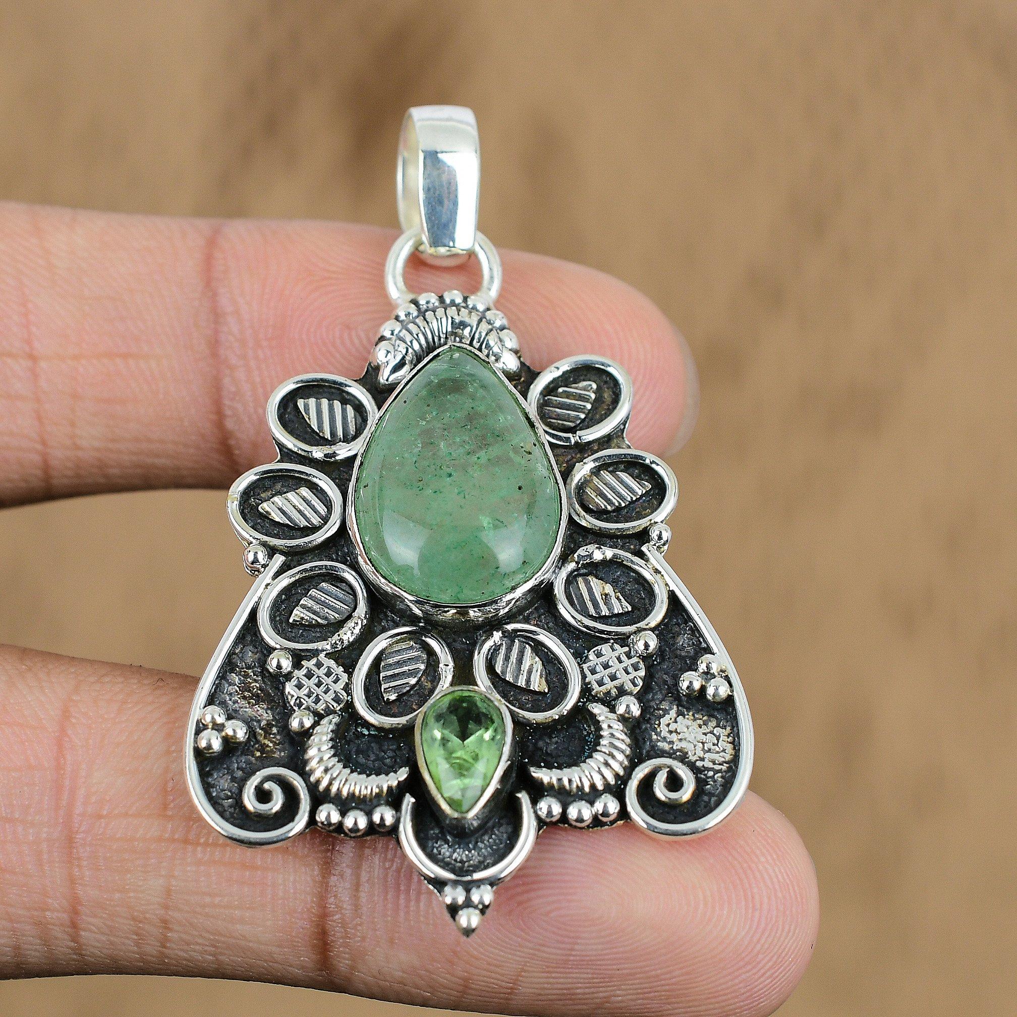 Birthday Gift For Her Natural Green Aventurine Gemstone Pendant 925 Silver