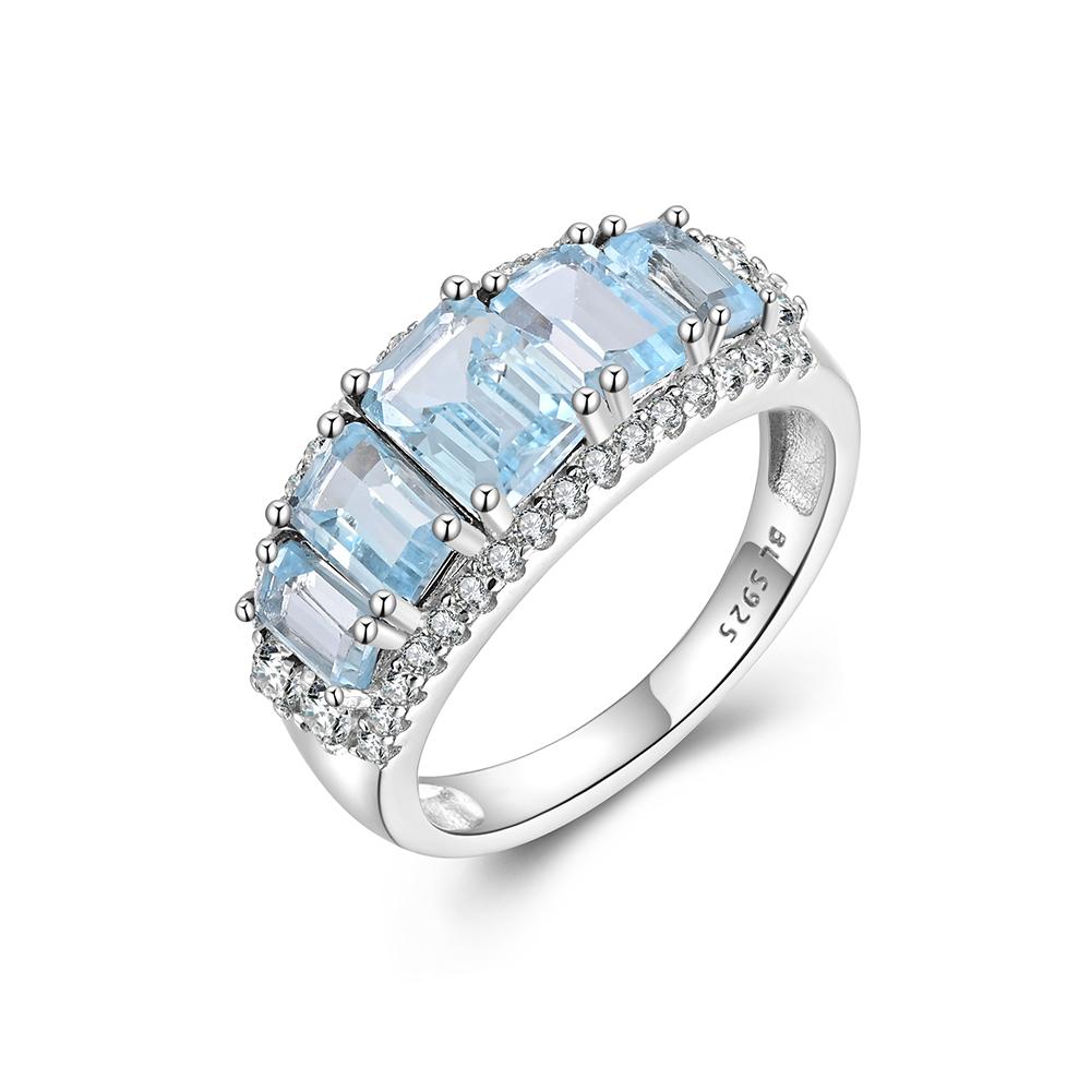 Simple Exquisite Natural Octagonal Sky Blue Topaz Ring 925 Sterling Silver Fine Jewelry for Women's Anniversary and Party Gifts