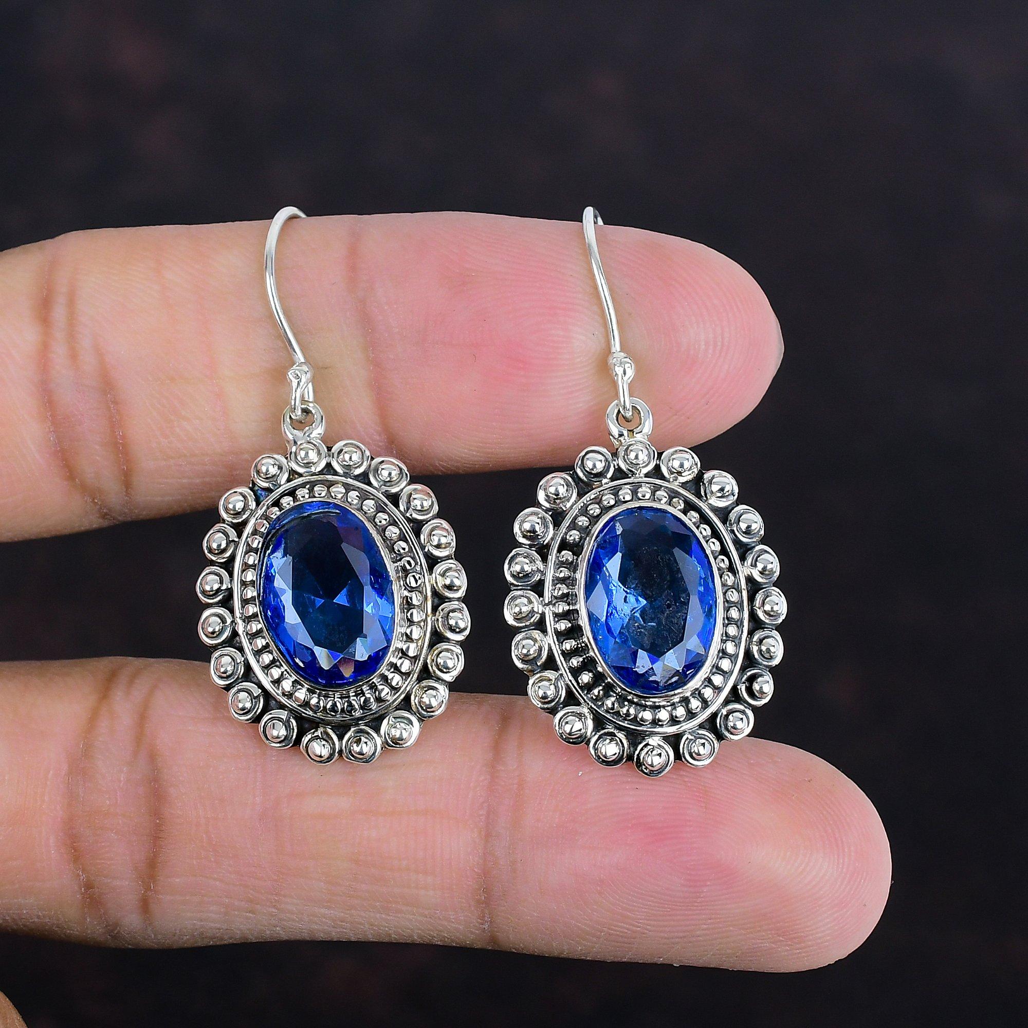 Faceted Tanzanite Quartz Earrings 925 Sterling Silver Earrings Handmade Original Gemstone Jewelry Wonderful Vintage Earring Engagement Gifts