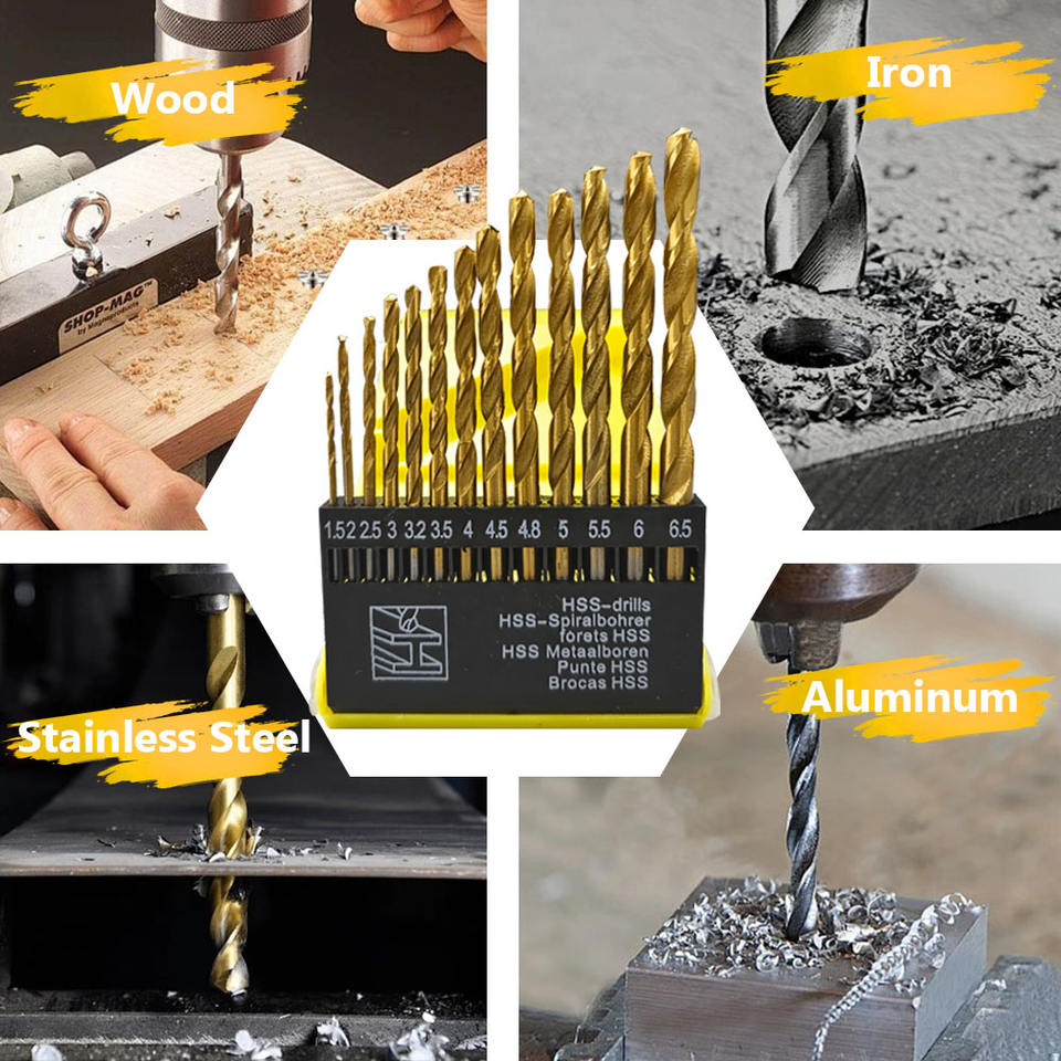 13Pcs High Speed Steel Twist Drill Bit Set 1.5 - 6.5mm Titanium Coated HSS Drill Bits