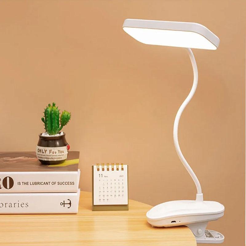 Elastyczna lampka biurkowa 360° z klipsem, ładowana przez USB, lampka nocna do sypialni, do nauki, do czytania, do pracy w biurze