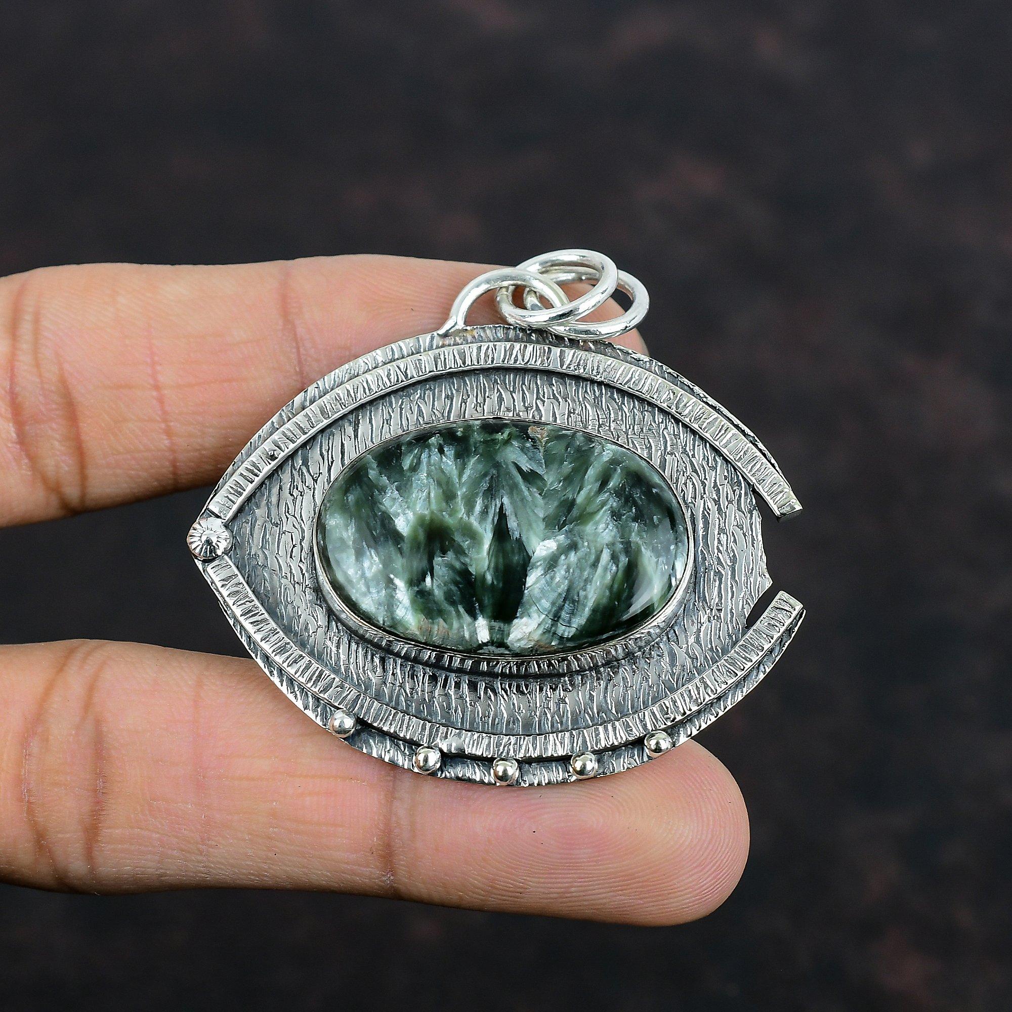 Seraphinite Pendant Original Gemstone Jewelry 925 Sterling Silver Pendant Handmade Pendant Amazing Pendant Gifts For Wife Statement Jewelry