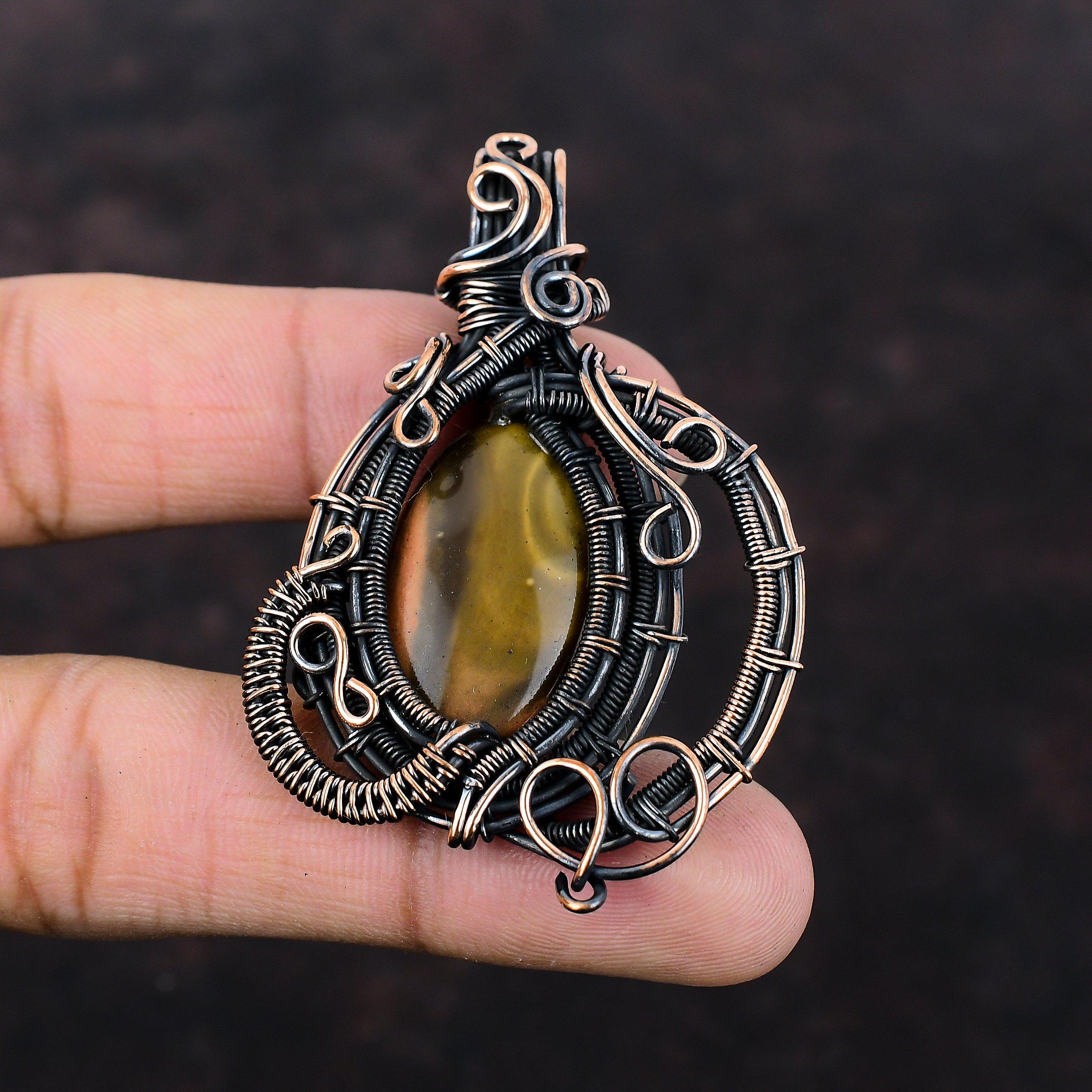 Polychrome Jasper Pendant Copper Wire Wrapped Pendant Handmade Gemstone Pendant Unique Copper Design Jewelry Gift For Him Brand New Pendant