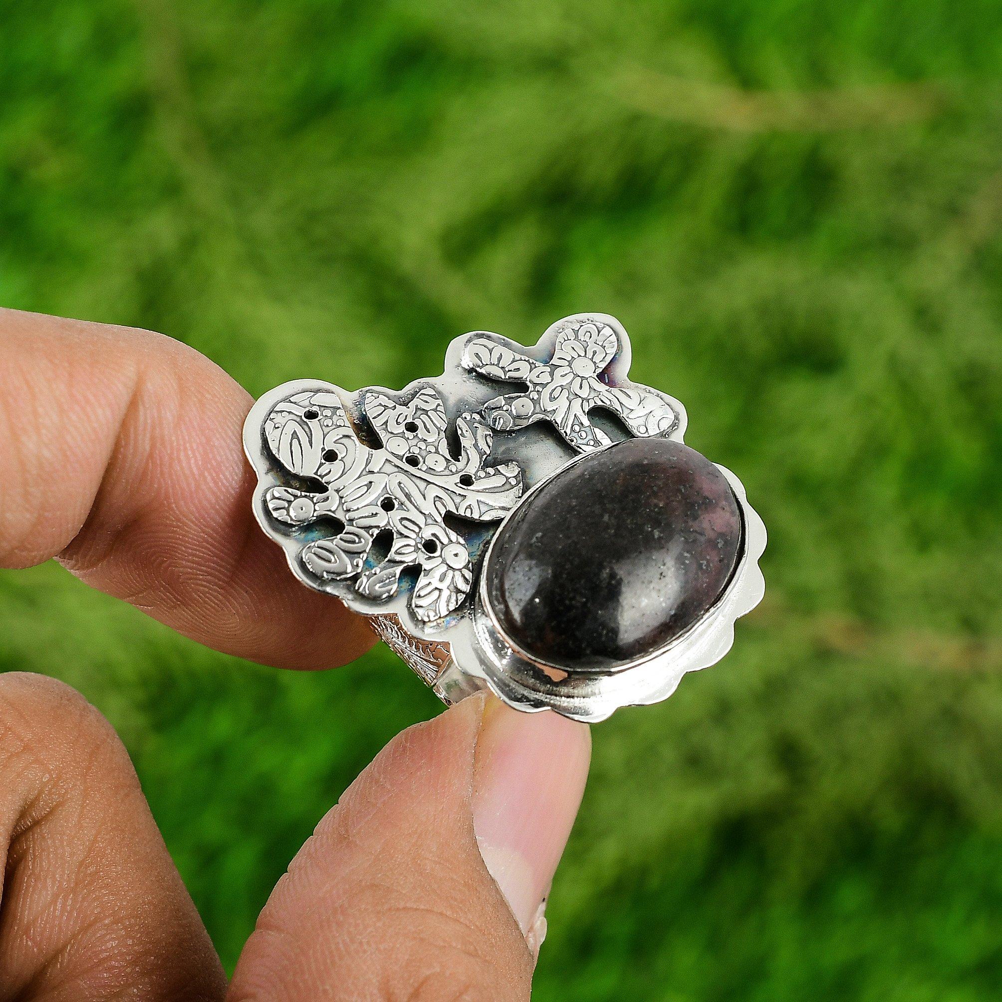 Gift For Her Natural Rhodonite Multi Stone Adjustable Ring 925 Silver