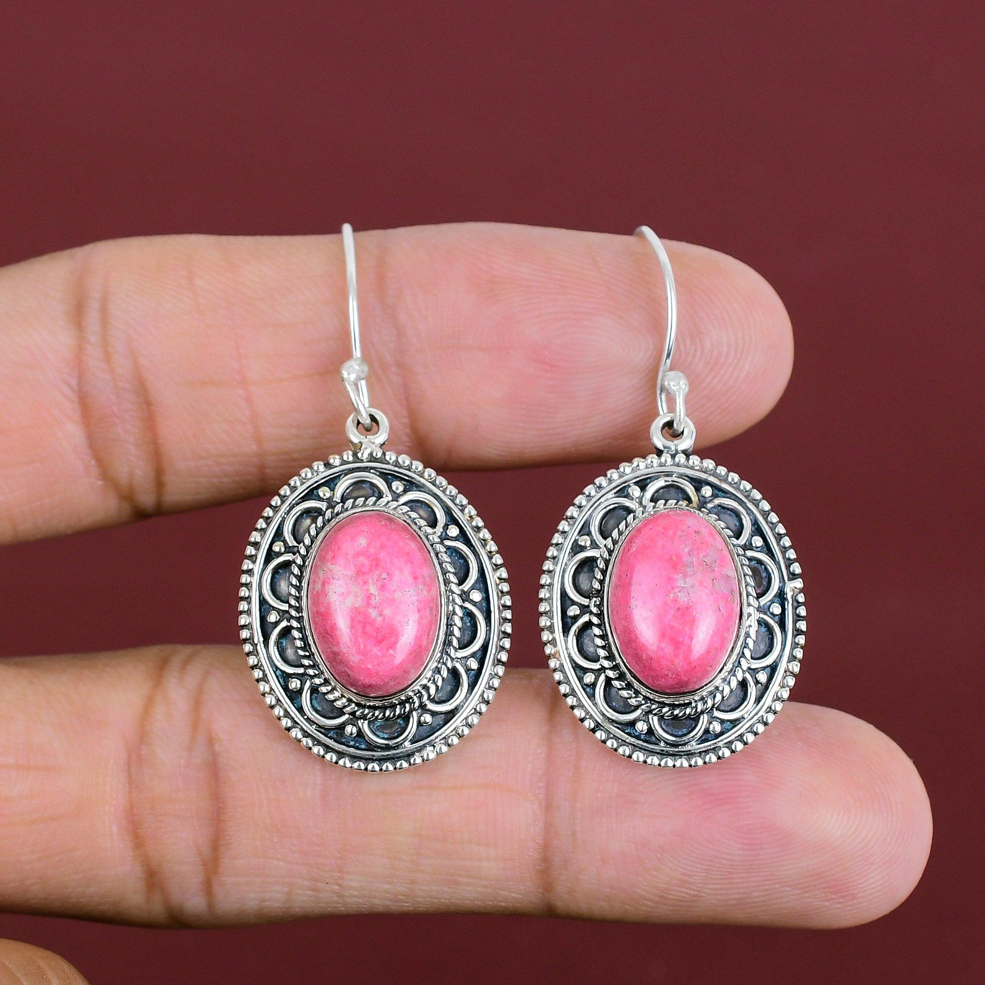 Thulite Earring Gemstone Handmade Earrings 925 Sterling Silver Earring Thulite Jewelry Vintage Earrings Gifts For Mother Birthstone Earring