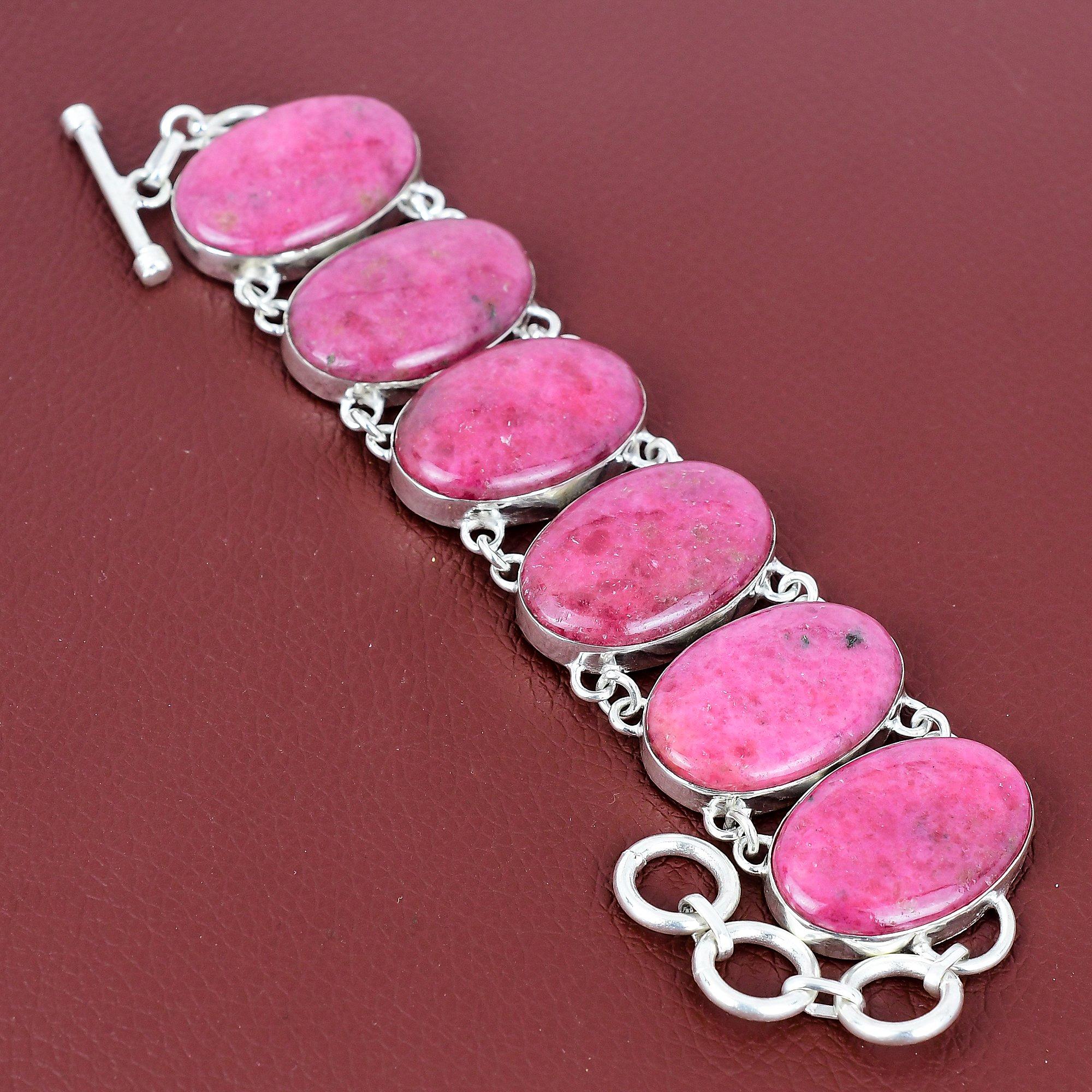 Rhodonite bracelet natural gemstone bracelet handmade antique jewelry 925 sterling silver bracelet adjustable chain bracelet gifts for wife