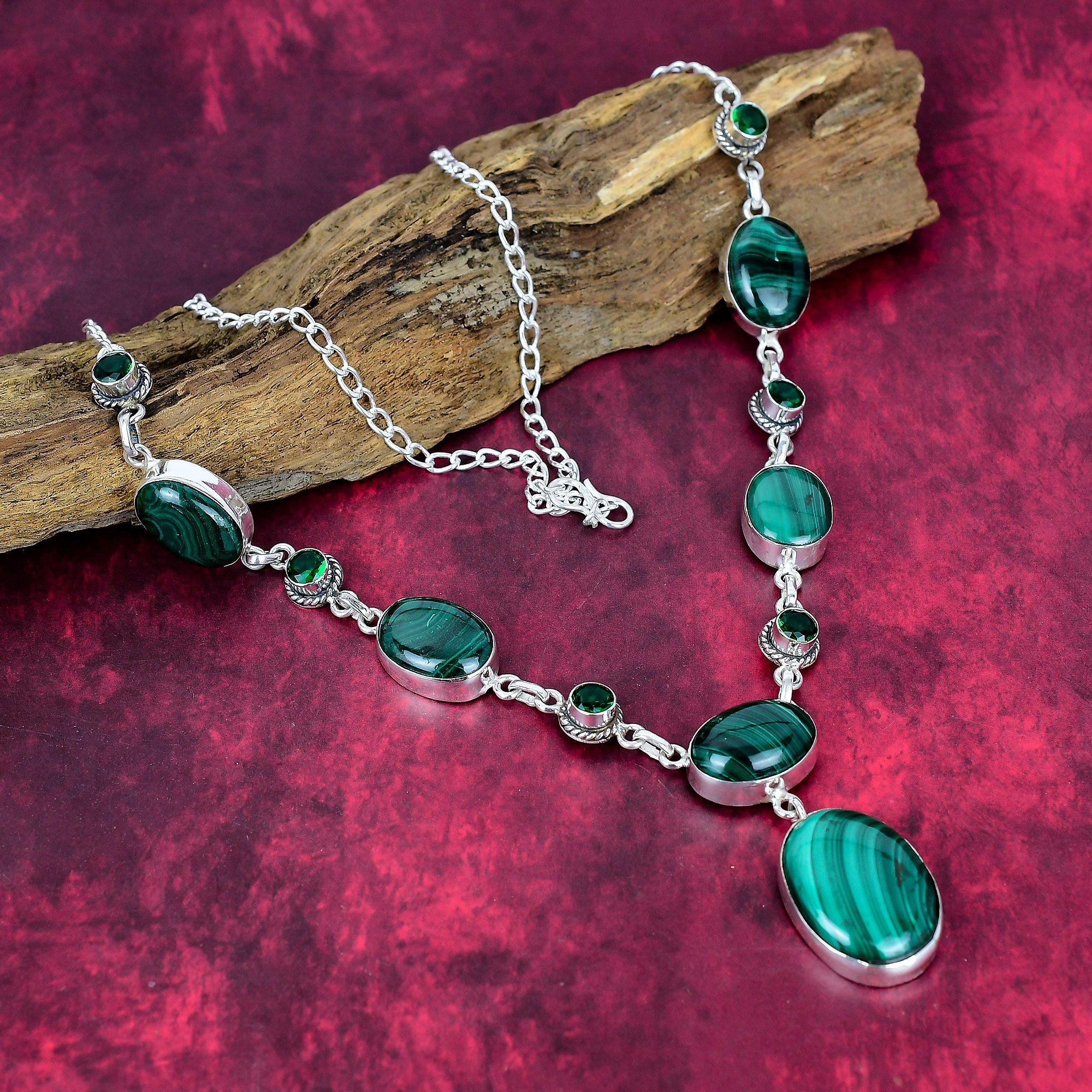 Malachite, Chrome Diopside Handmade Gemstone Necklace, 925 Solid Sterling Silver Necklace Antique Jewelry, For Thanksgiving