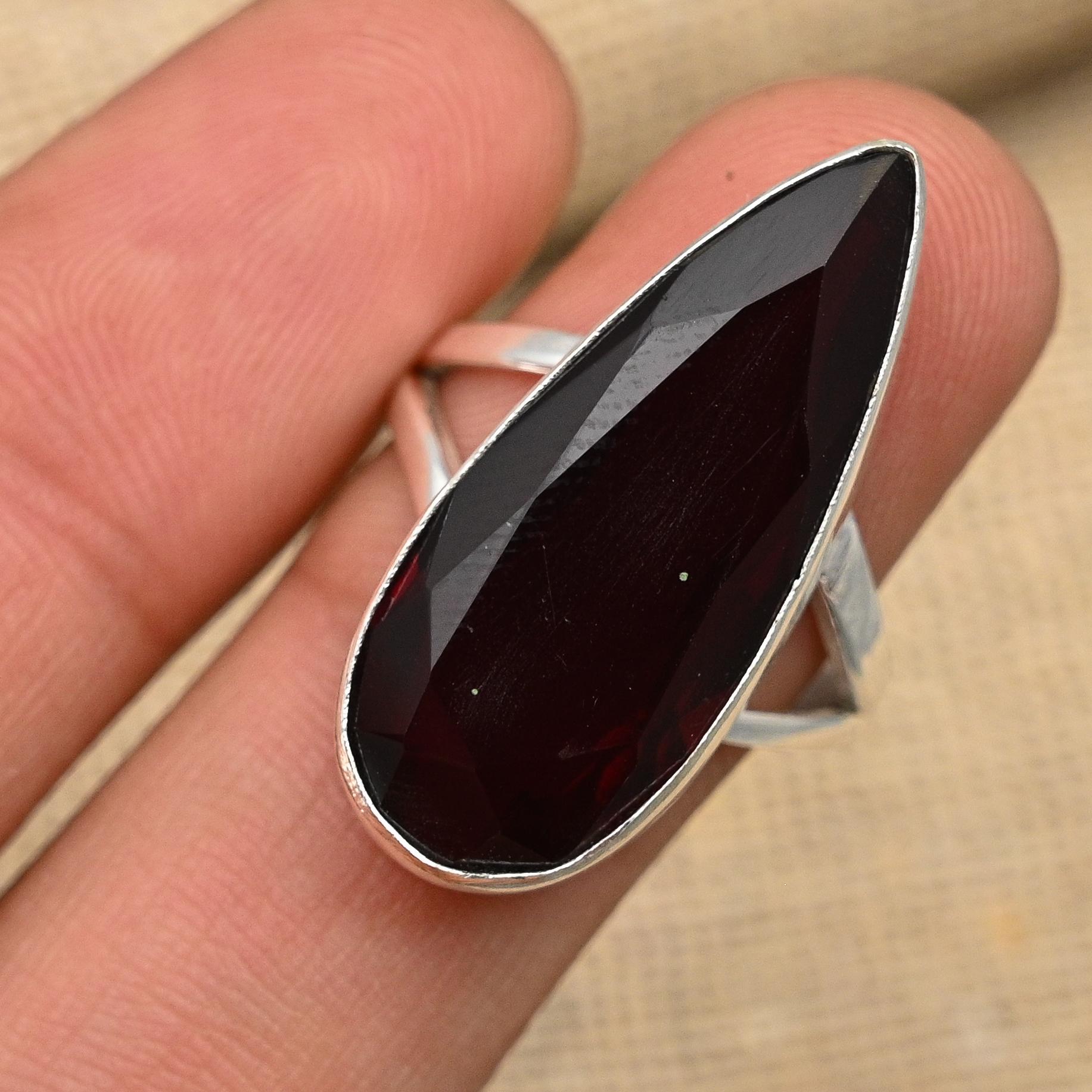 Red Garnet Gemstone Handmade Solid 925 Sterling Silver Jewelry Ring For Wedding Gift