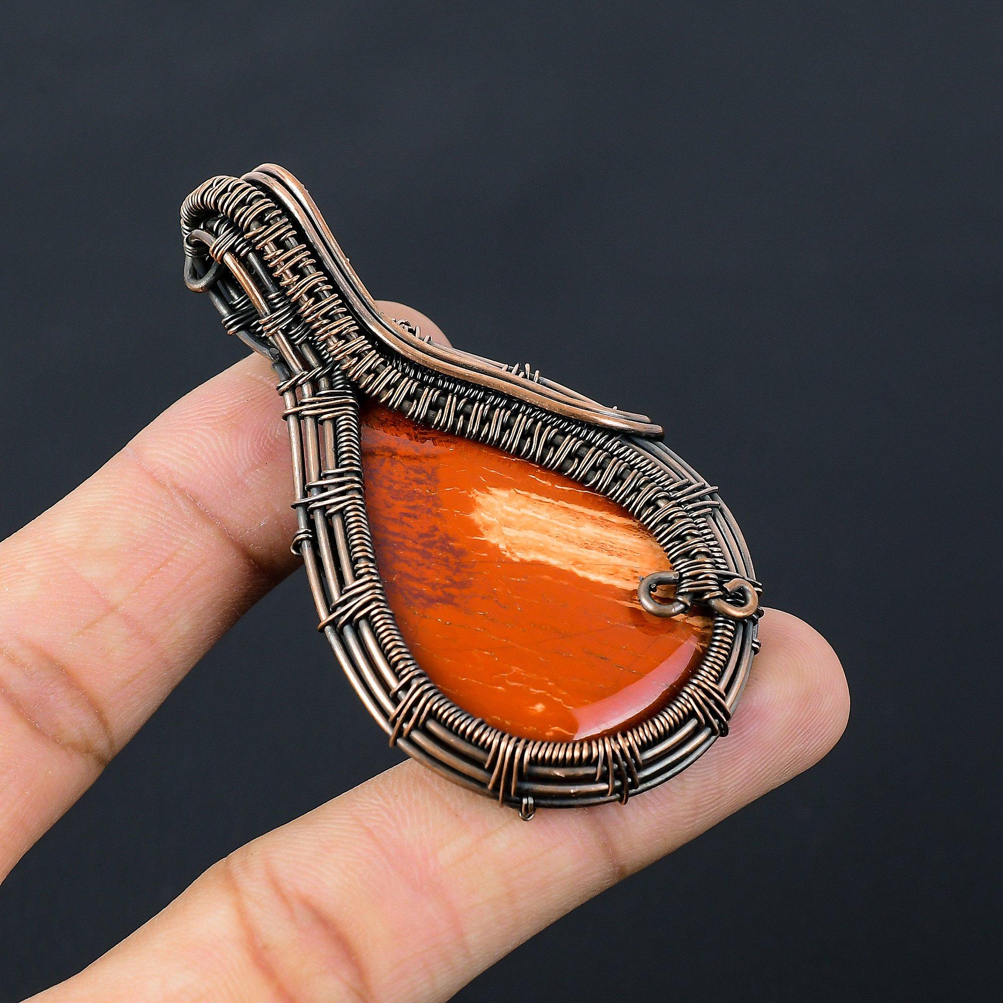 Red Snake Skin Gemstone Pure Copper Wire Wrapped Handmade Pendant Jewelry For Her