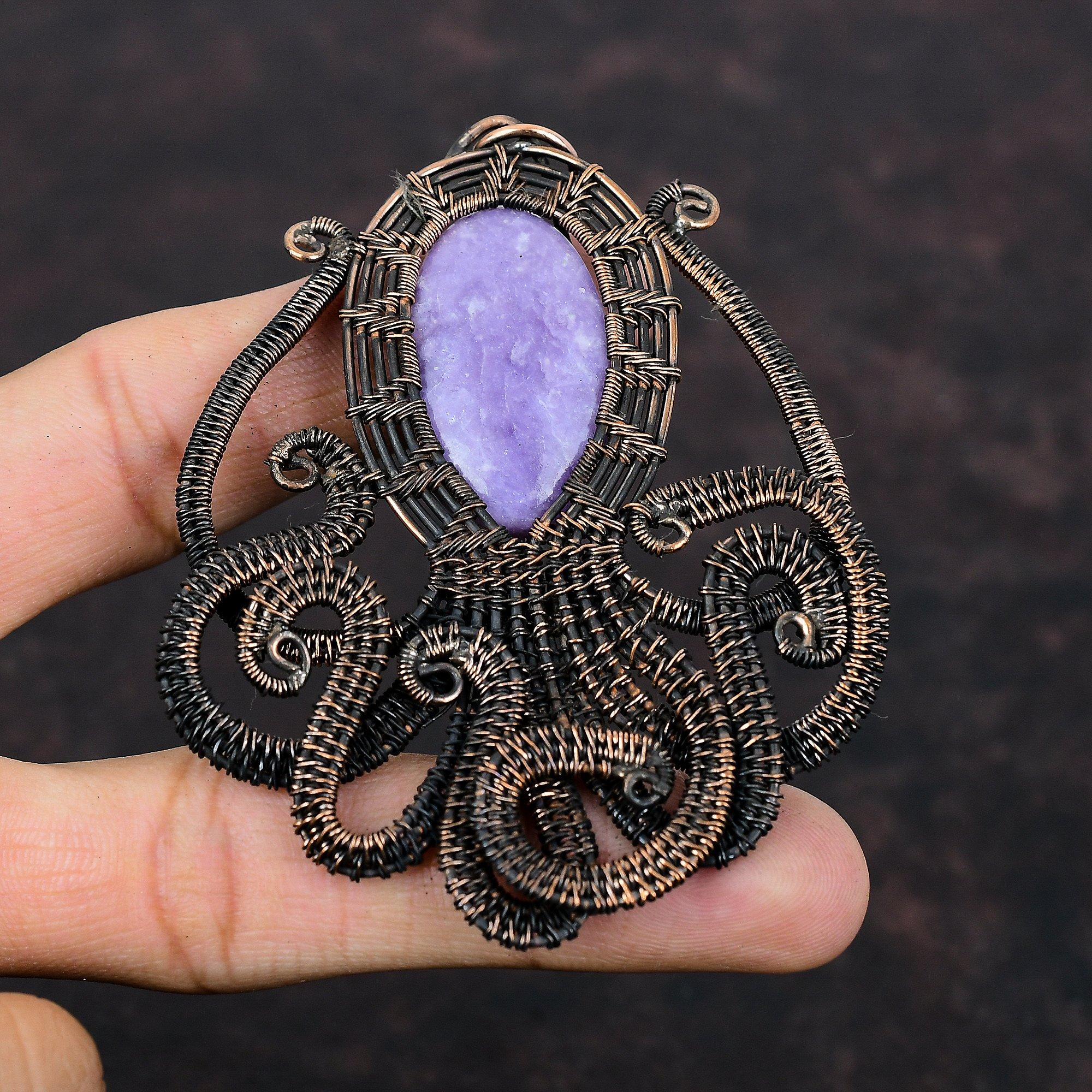 Lepidolite Pendant Copper Wire Wrapped Pendant Handmade Pendant Beautiful Octopus Jewelry Gemstone Pendant For Gift Copper Wire Wrap Jewelry