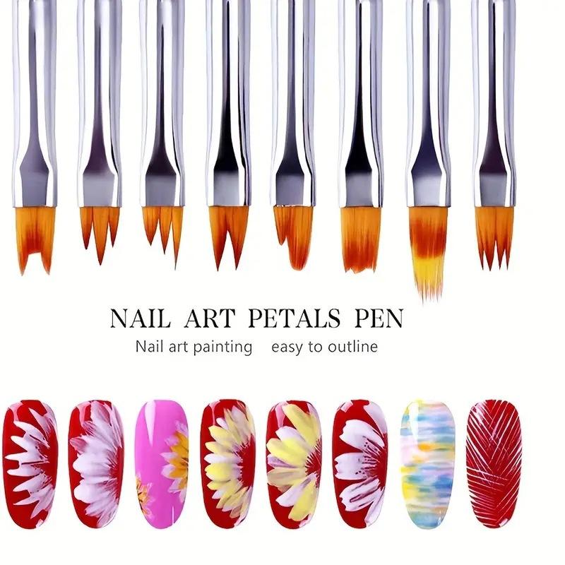 8PCS Nail Art Brush Set Flower Painting Pen Flower Pen Sawtooth Pen Sawtooth Pen DIY Handmade Special-shaped Carving Nail Art Tools