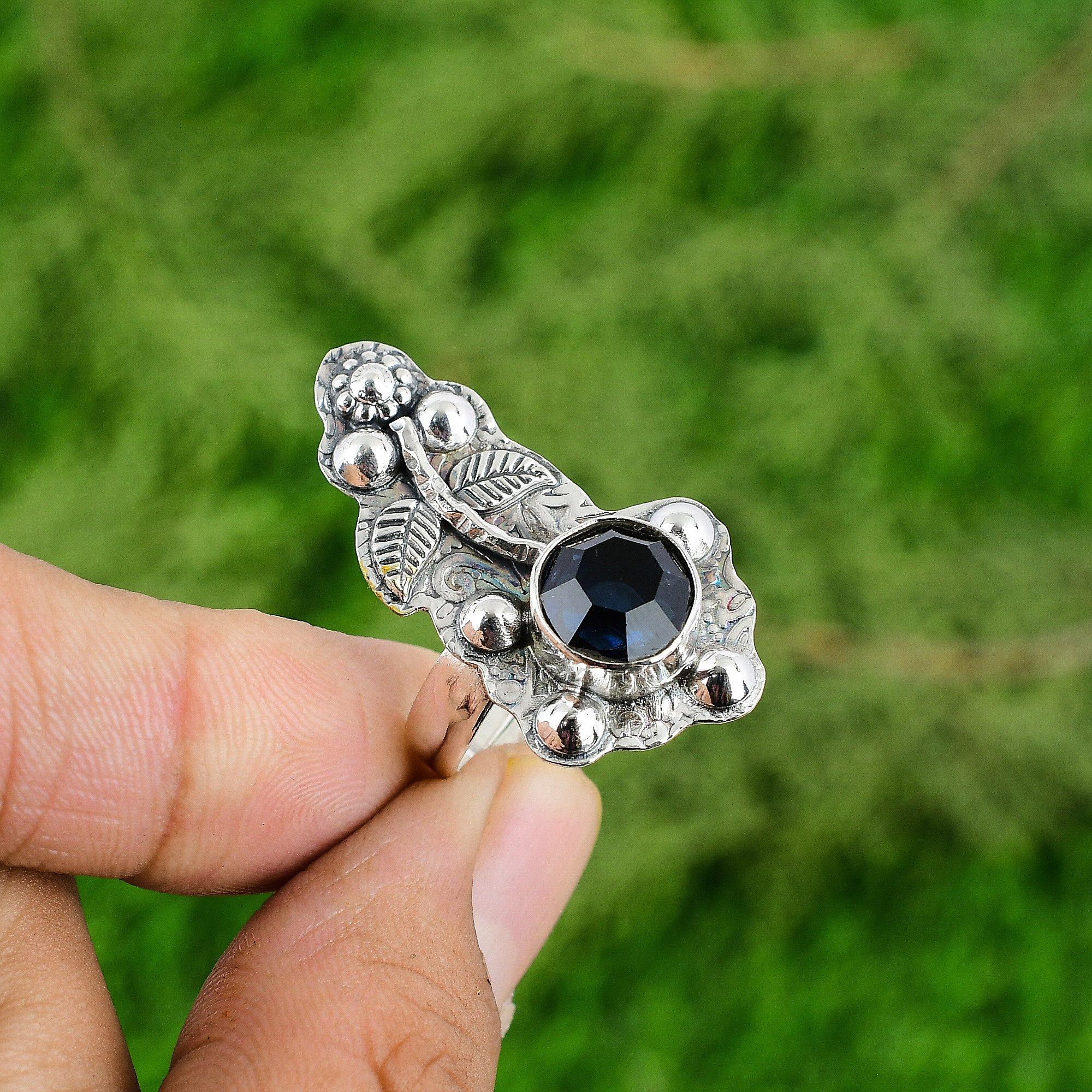 Round Tanzanite Quartz Gemstone 925 Sterling Silver Flower Sister Promise Ring