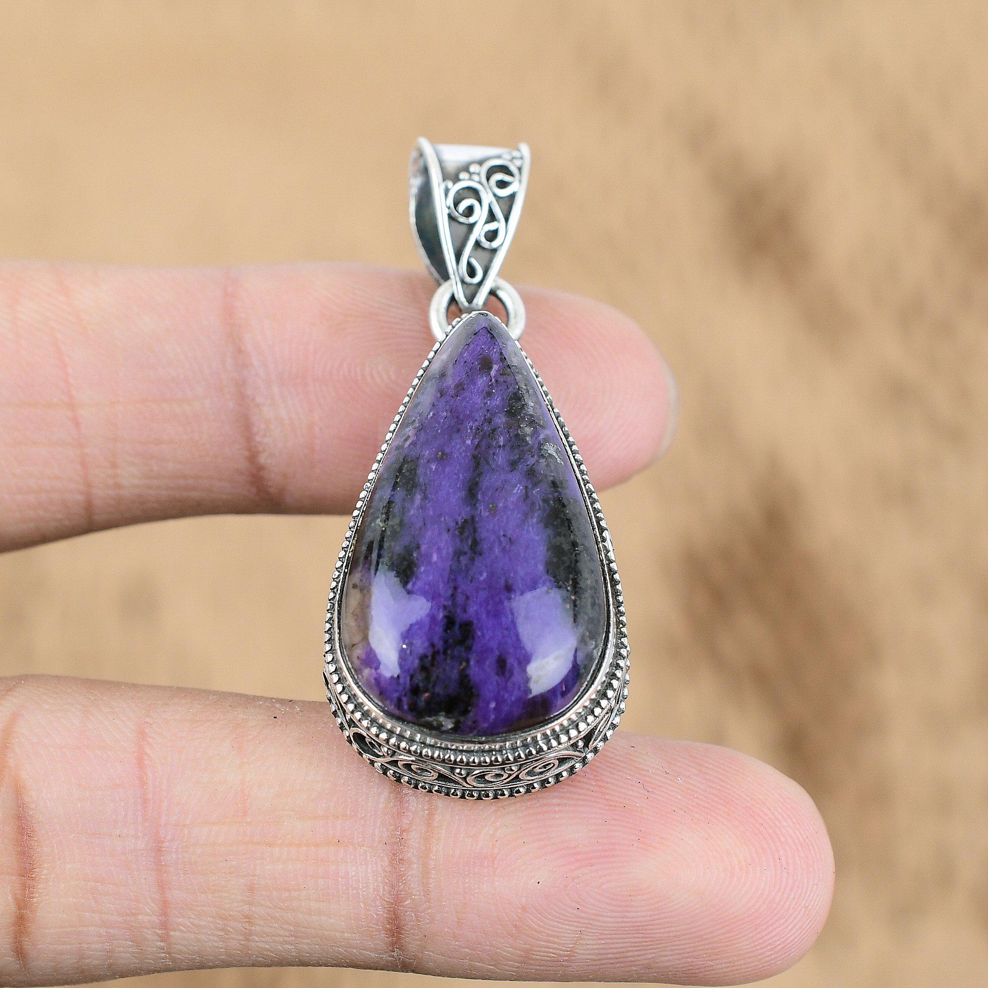 Gift For Women Pendant Vintage 925 Silver Natural Russian Charoite Gemstone