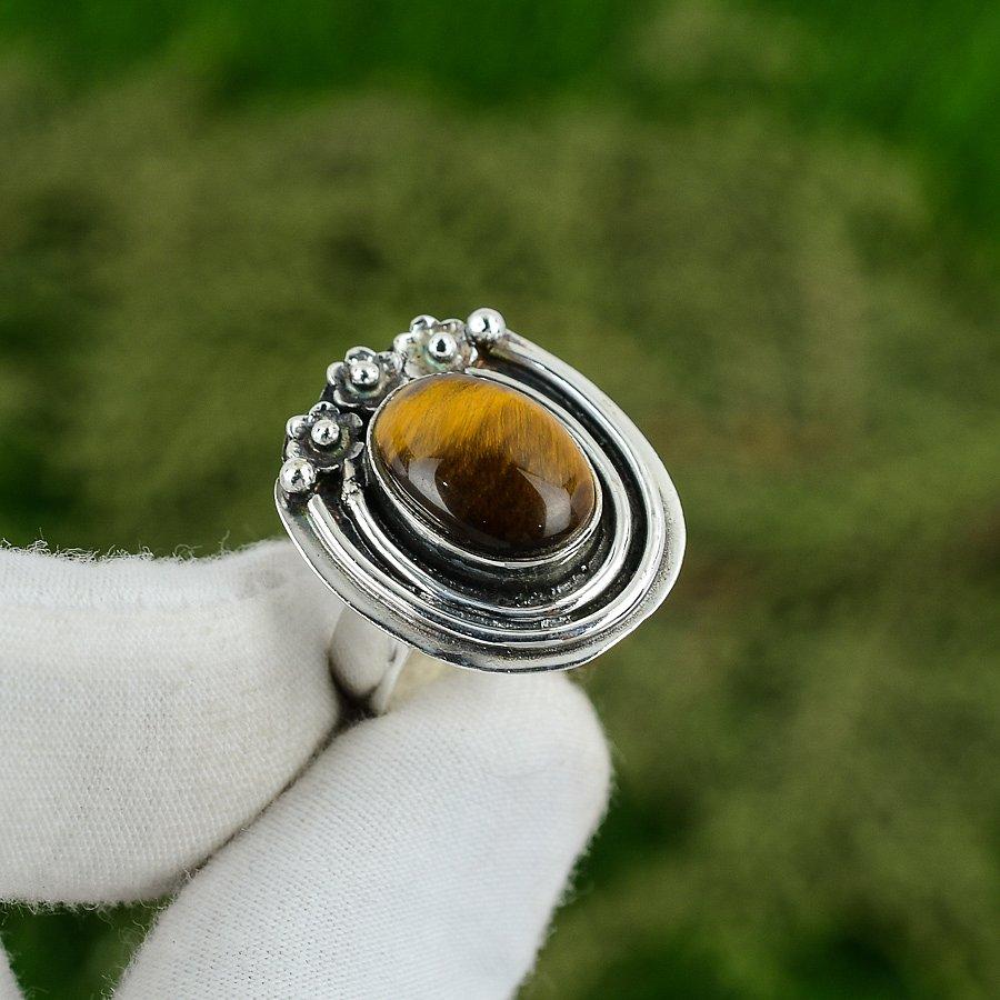 Gift For Women Stackable Adjustable Ring 925 Silver Natural Tiger Eye Gemstone