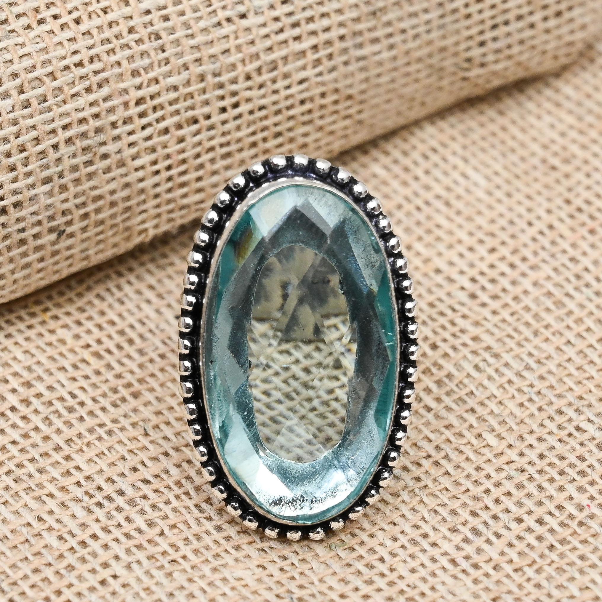Aqua Apatite Gemstone 925 Sterling Silver Handmade Gorgeous Jewelry Ring For Her