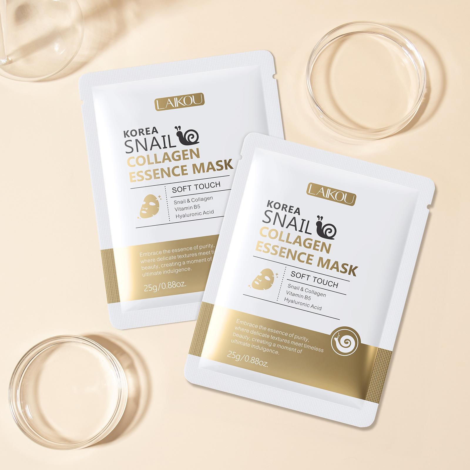 1/5/10pcs LAIGKU SNAIL COLLAGEN ESSENCE MASK - Deep Moisturizing & Nourishing, Hypoallergenic, Formaldehyde-Free, Whitening and Anti-wrinkle Mask