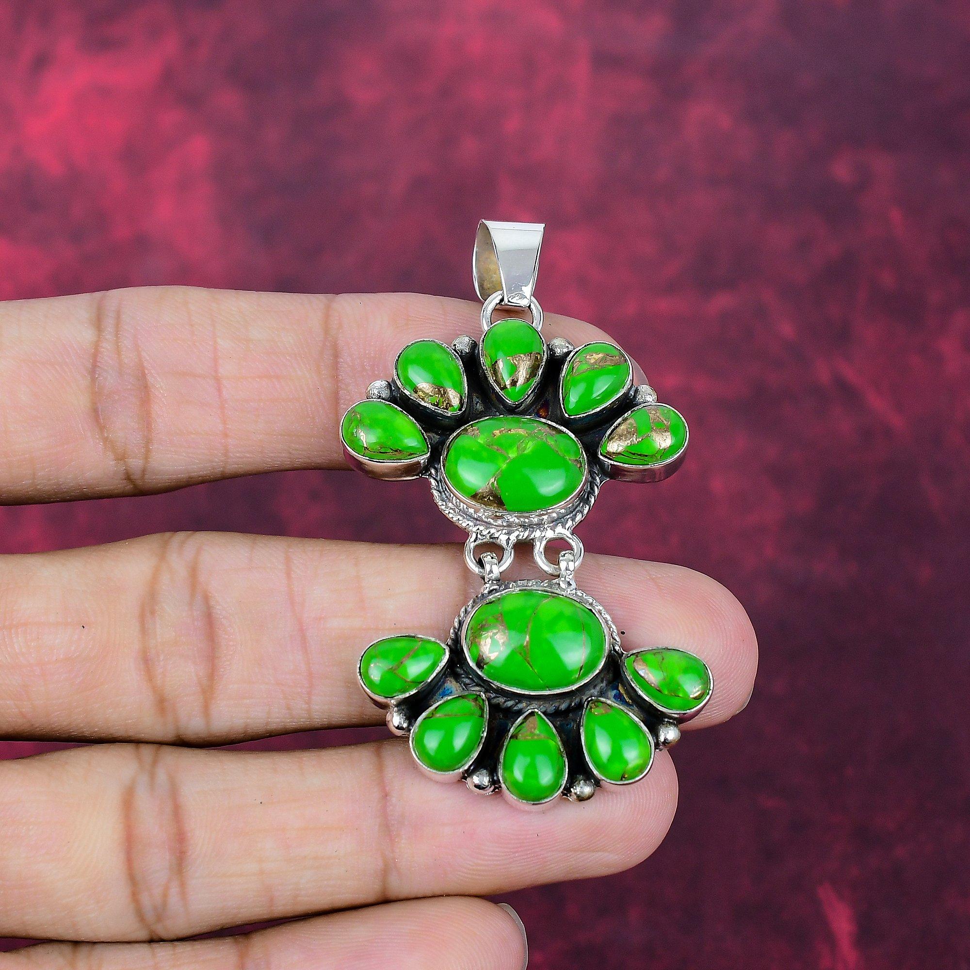 Green Copper Turquoise Handmade Gemstone Pendant, 925 Solid Sterling Silver Pendant Birthstone Jewelry, Love Forever Gift