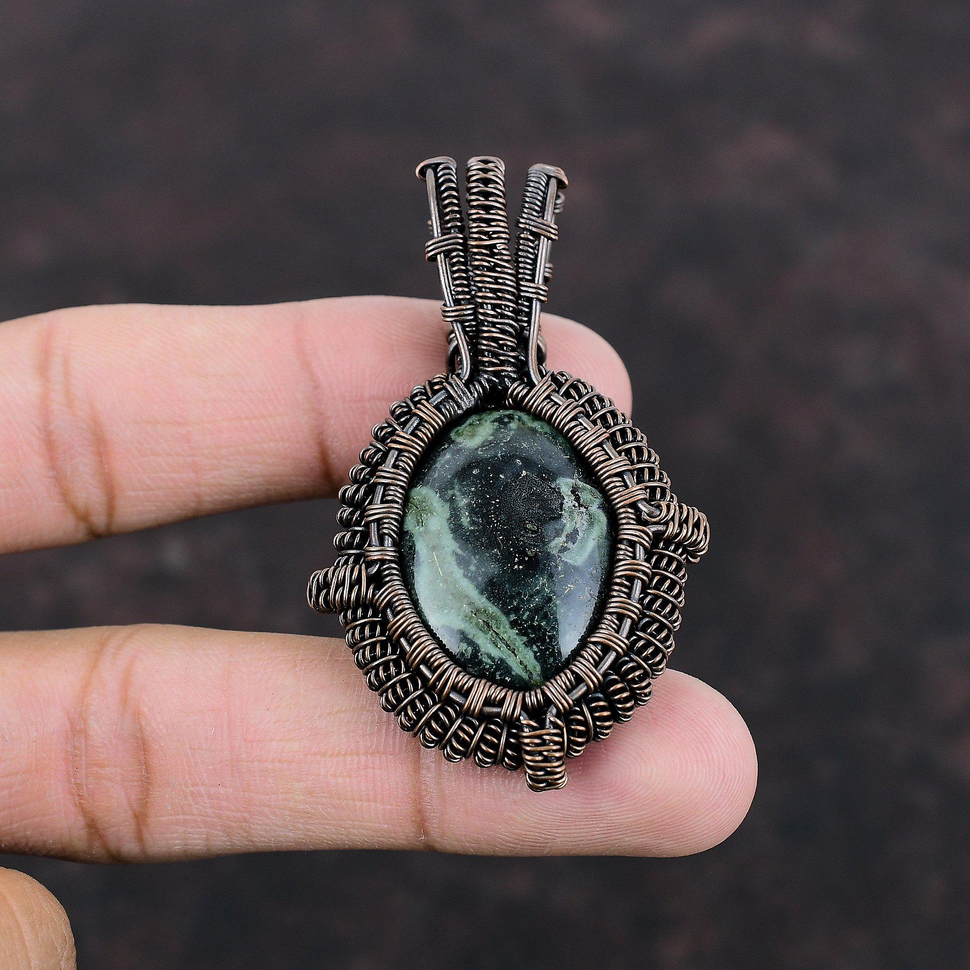 Kambaba Jasper Pendant Copper Wire Wrapped Pendant Handmade Boho Jewelry Top Quality Gemstone Pendant Beautiful Copper Jewelry Gift For Her