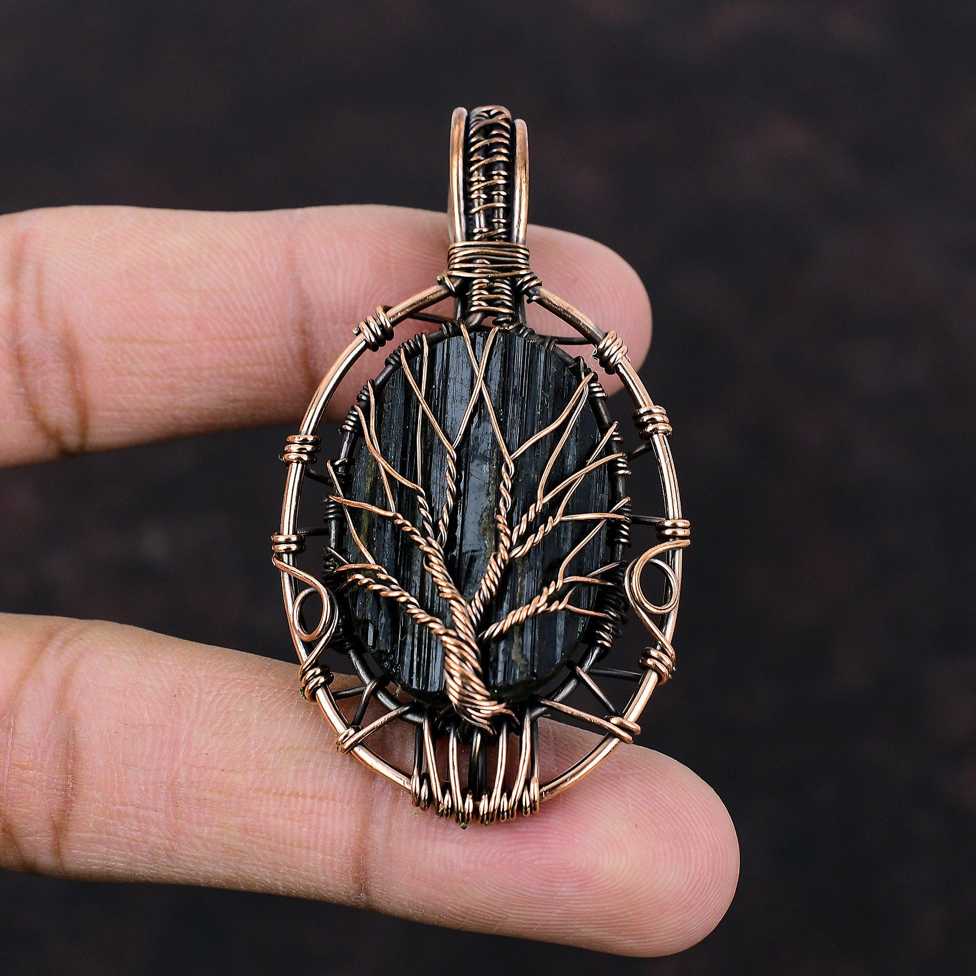 Tree Of Life Black Tourmaline Rough Pendant Copper Wire Wrapped Jewelry Handmade Gemstone Pendant Copper Wire Wrapped Pendant Gift For Women