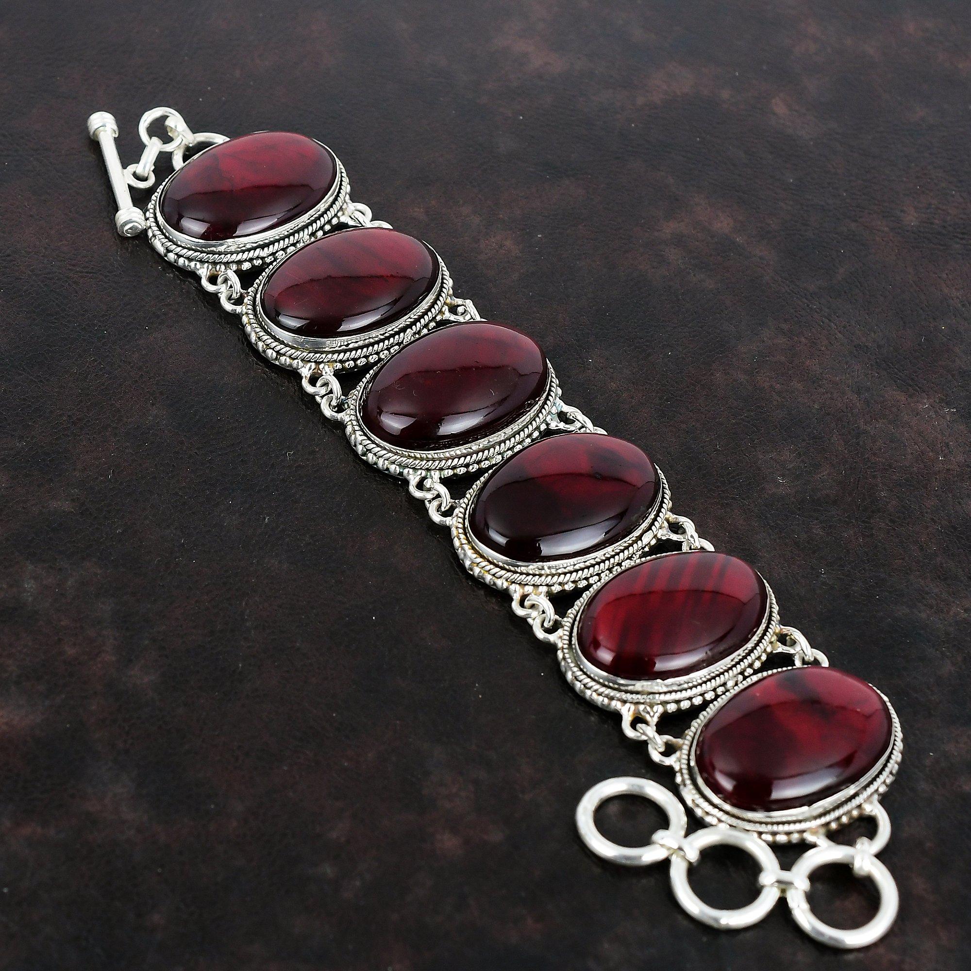 Red Fire Labradorite Bracelet 925 Sterling Silver Bracelet Gemstone Jewelry Handmade Vintage Bracelet Adjustable Chain Bracelet Gift For Dad