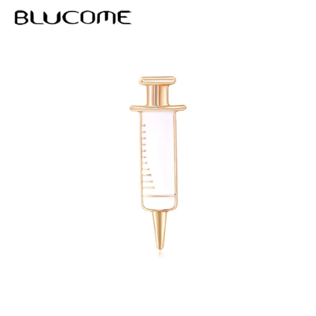 Gold Color Enamel Needle Tubing Brooches Women Exquisite Injection Needle Nurse Suits Brooch Pins Accessories