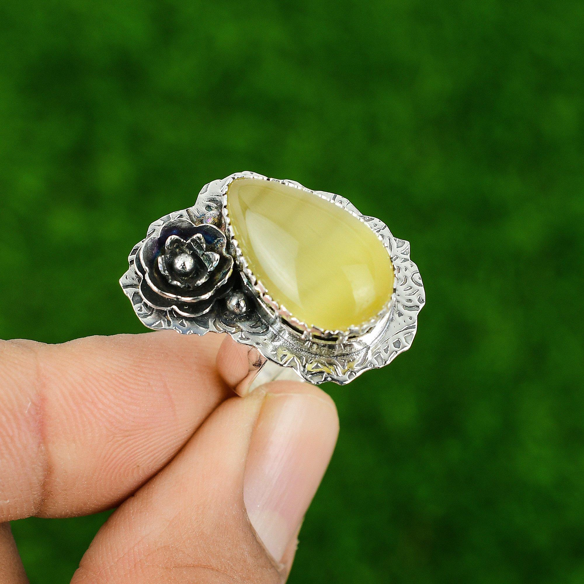Chrysoberyl Gemstone 925 Sterling Silver Solitaire Bezel Statement Flower Ring