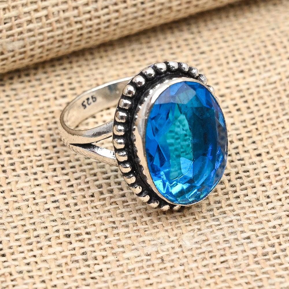 Blue Topaz Gemstone Handmade Jewelry Solid 925 Sterling Silver Ring