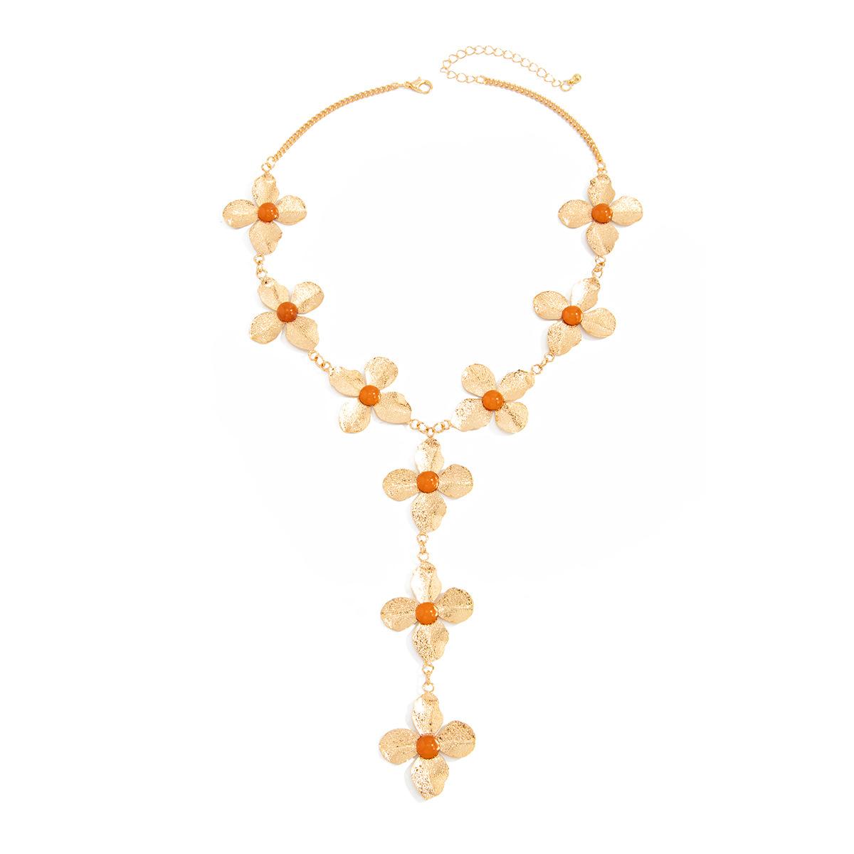 Resin Flower Pendant Choker Necklace for Women Vintage Adjustable Chain Jewelry Accessory