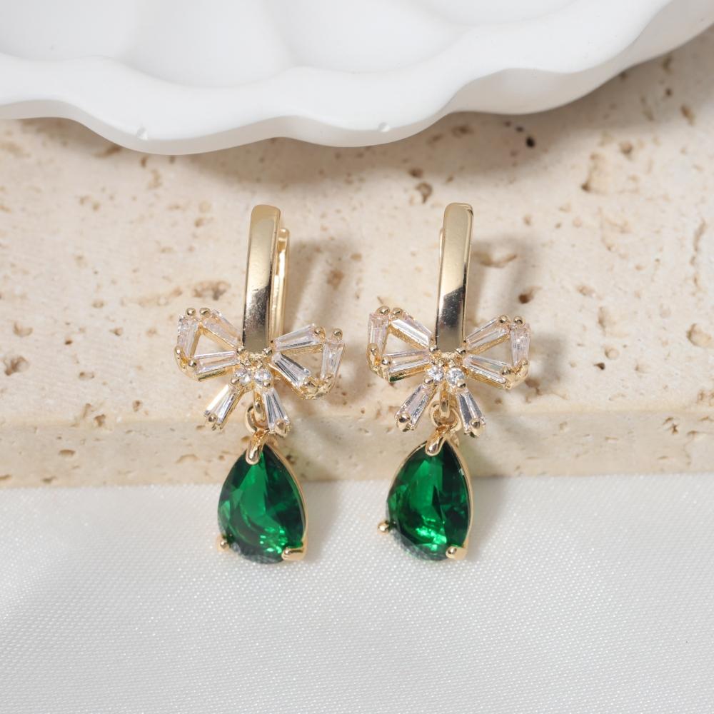 1 Pair Fashion Bow with Water Drops Zirconia Dangle Earrings for Women Golden Earring Jewelry Party Accessories