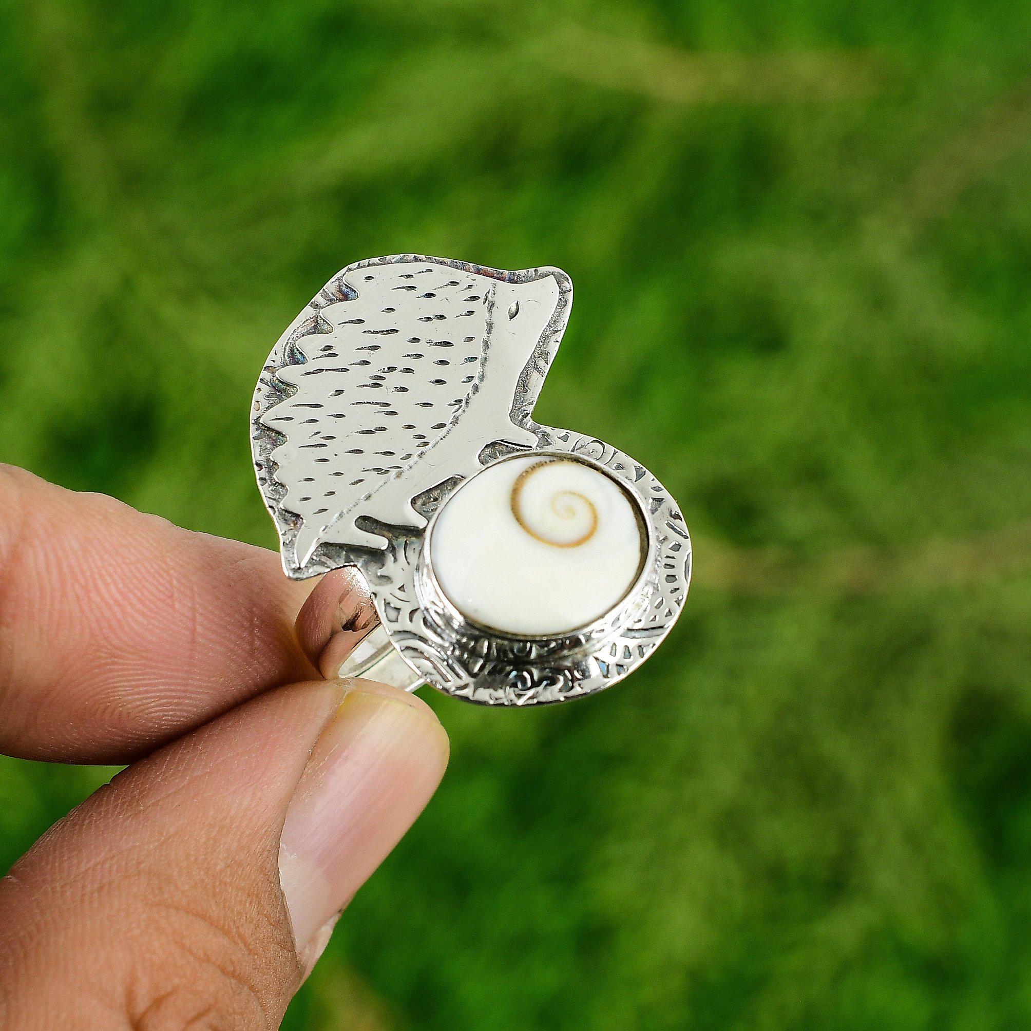 925 Sterling Silver Oval Shiva Eye Shell Gemstone Boho Promise Wedding Wife Ring